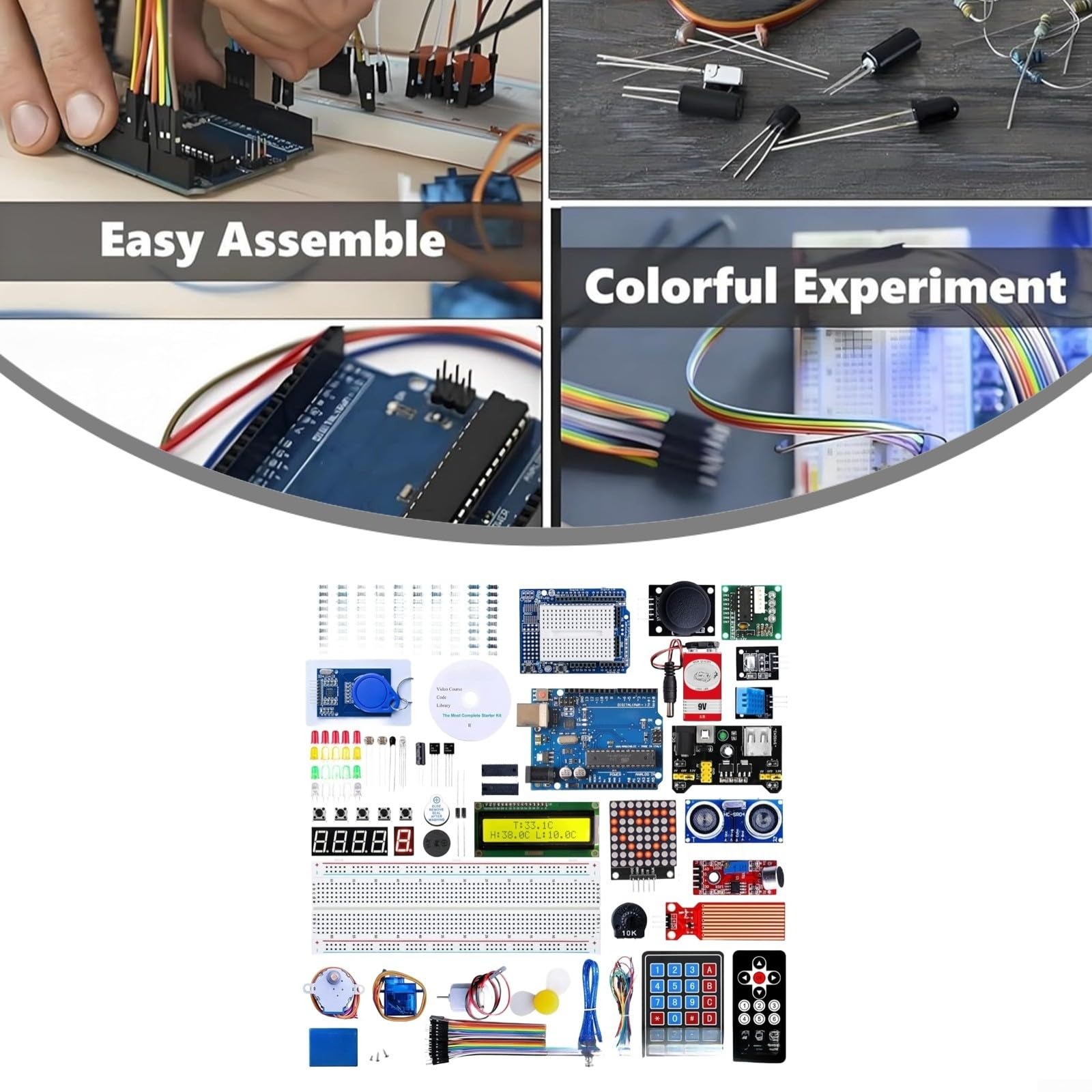 Kit R3 compatibile con Arduino con microcontrollore e moduli di visualizzazione motore con sensore completo per progetti educativi STEM ed elettronica