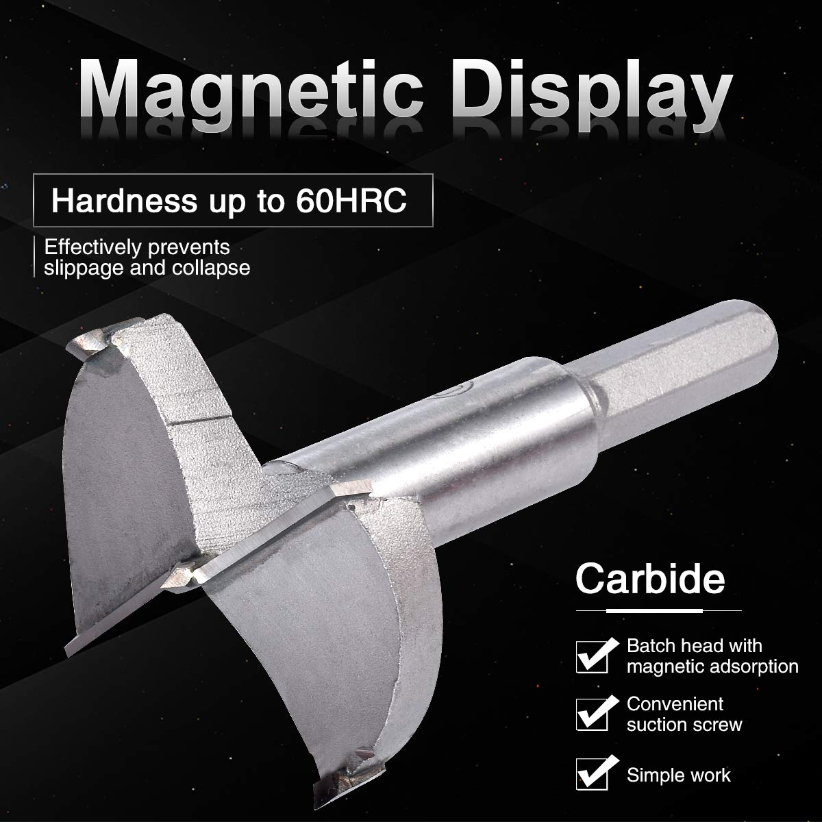 KATUR Punta da trapano a coclea Forstner 50mm, sega per foro per cerniera per alesatura per falegnameria, taglio con codolo tondo in metallo duro per cerniera, compensato, MDF, strumento CNC