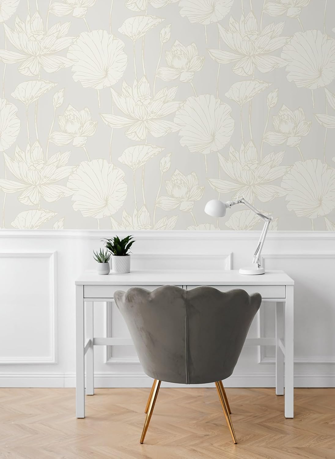 NextWall Lotus Garden Floral Peel and Stick Wallpaper (Pearl)