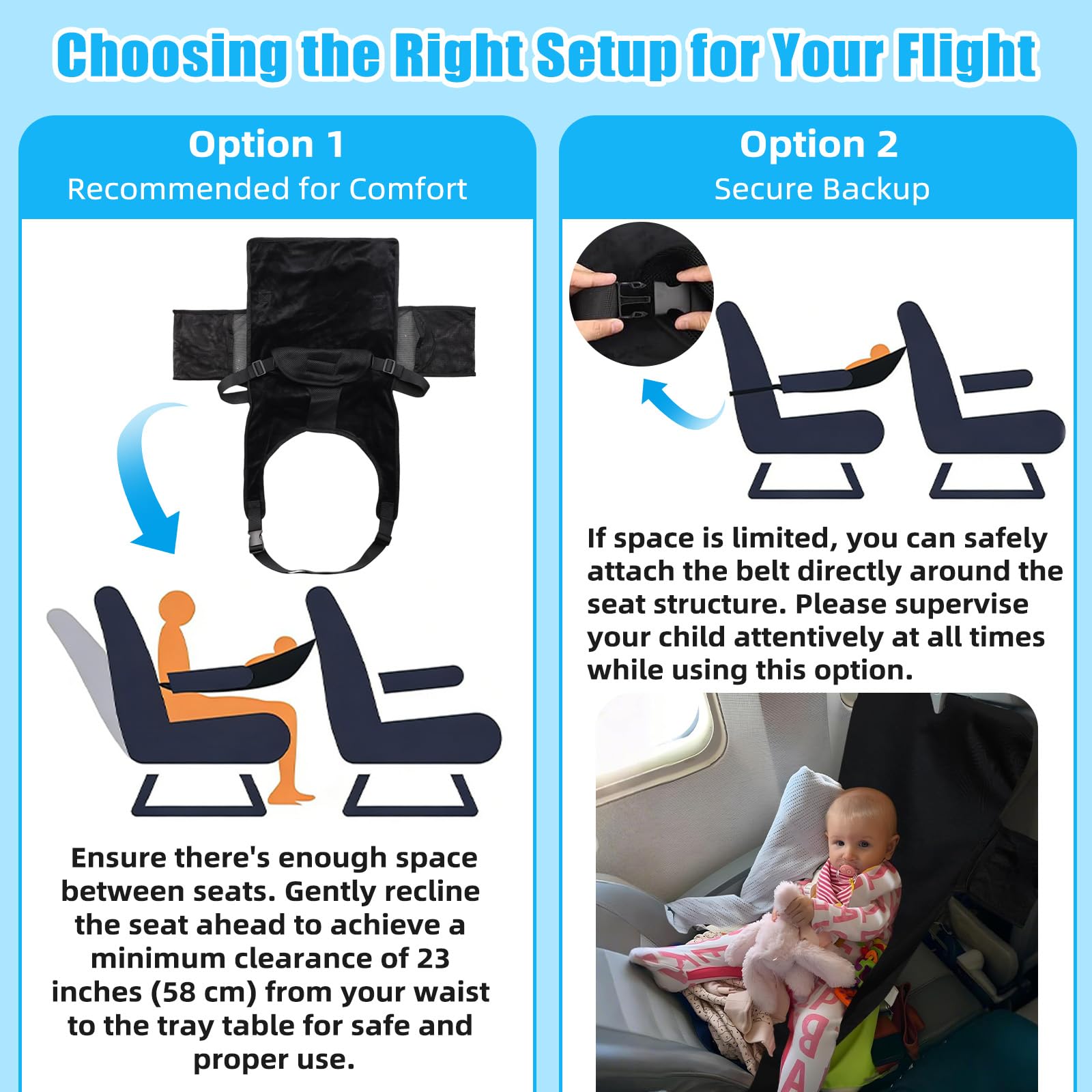 Hamac Avion Bébé,Lit Bébé Voyage Portable Extension de Siège Enfant | Repose-Pieds Ergonomique, Sécurisé, Pour Avion et Voiture