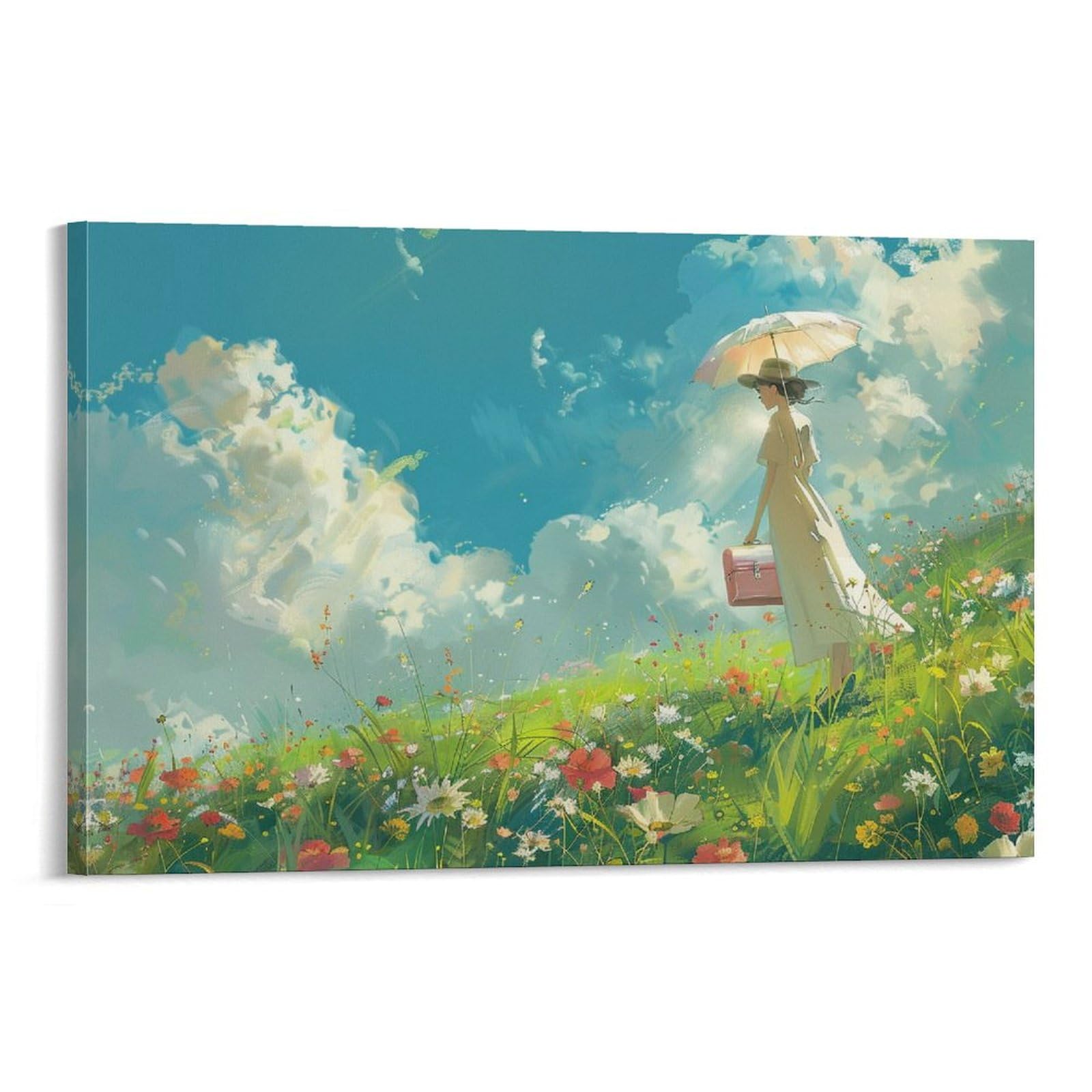 絵画 。壁掛け絵☆【きれいな白いスカートの女性が色とりどりの花を家に飾っている】 Amazon.co.jp: 絵画 花畑の景色を眺める白いドレスの女性 アート