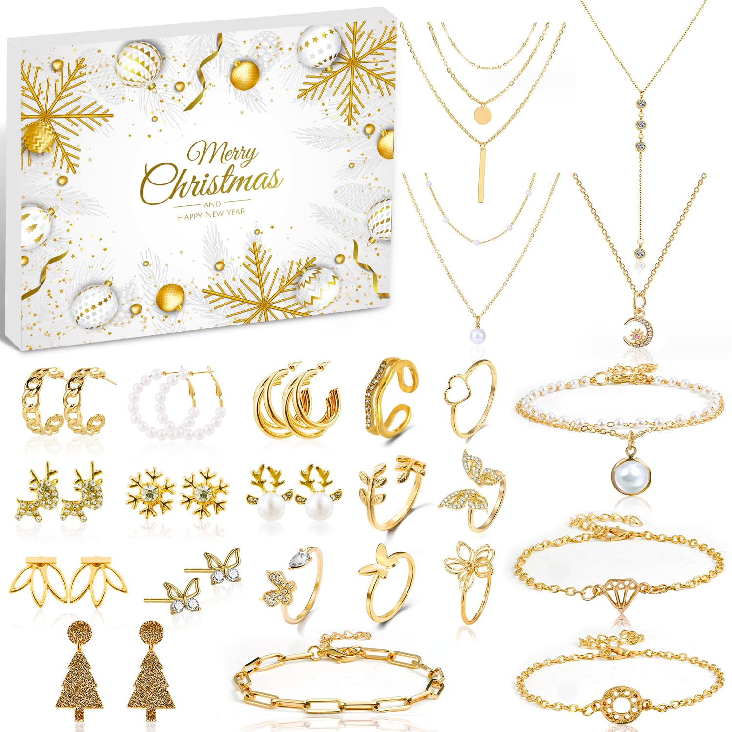 Calendrier de l'Avent 2025 pour femmes adultes - 24 pièces - Bijoux de