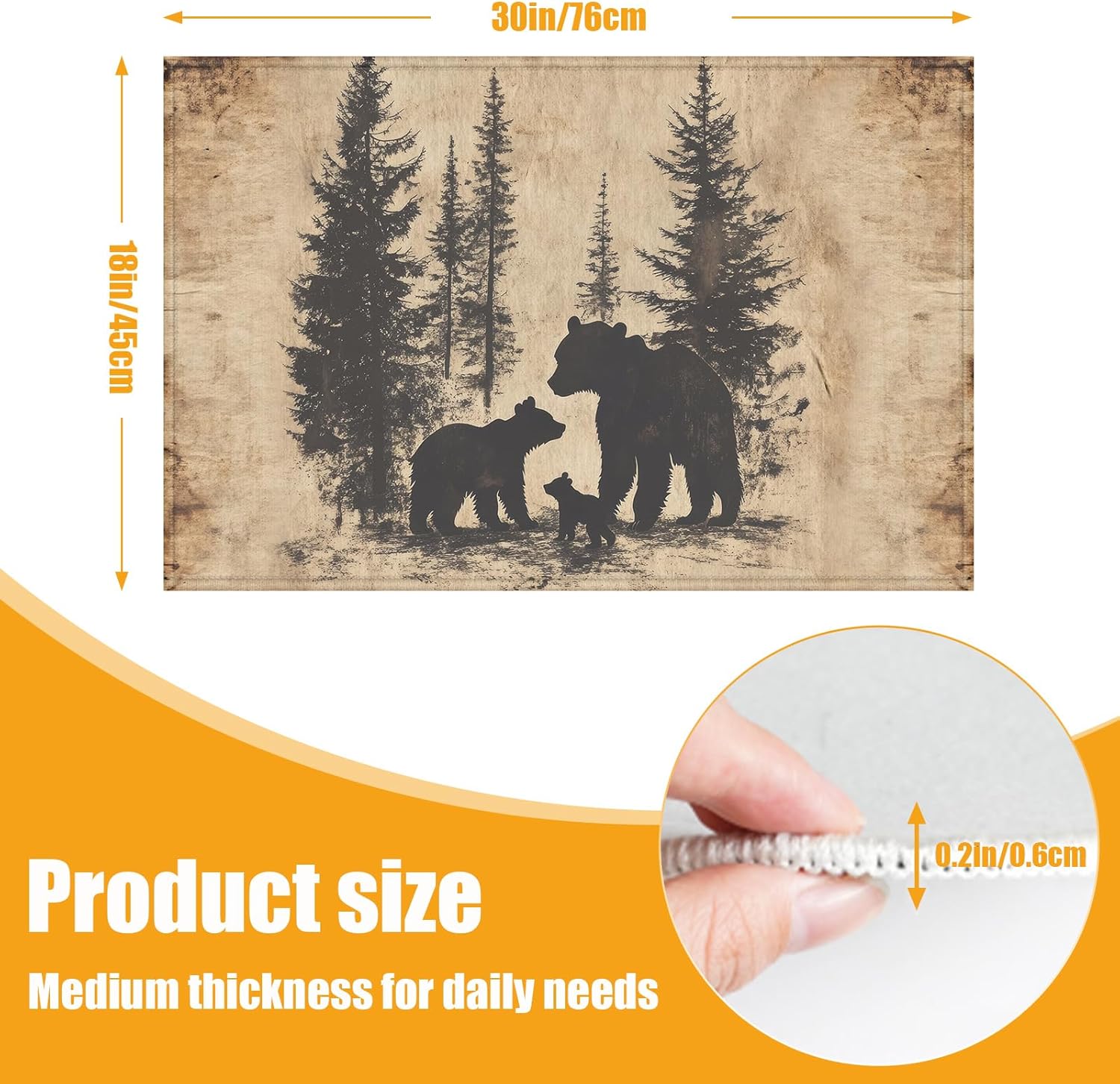 Rustic Cabin Bear Bath Mat for Bathroom,Washable Door Mat Absorbent Bath Rug Non-Slip Floor Rug Carpets,for Kitchen Bedroom Indoor