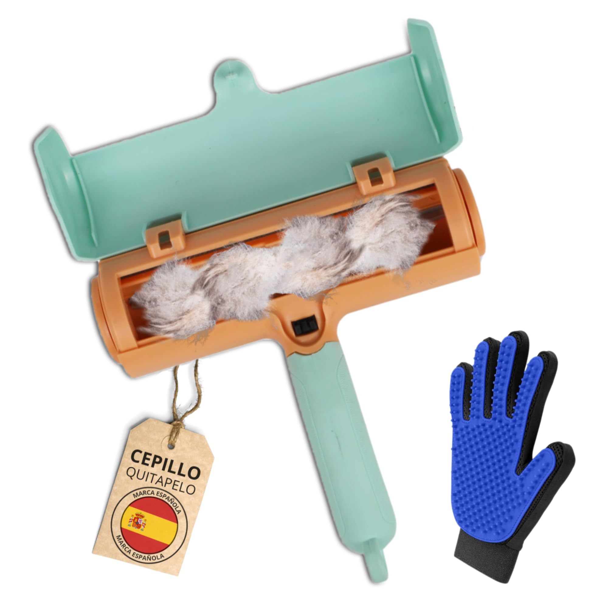 BuMart - Kit Quitapelos, Rodillo para Mascotas + Cepillo quitapelos Ropa | Reutilizable, Sofá, Ropa, Alfombra, para Todo Tipo de Pelo de Perro y Gato, Largo y Corto (Rollo Verde + Guante)