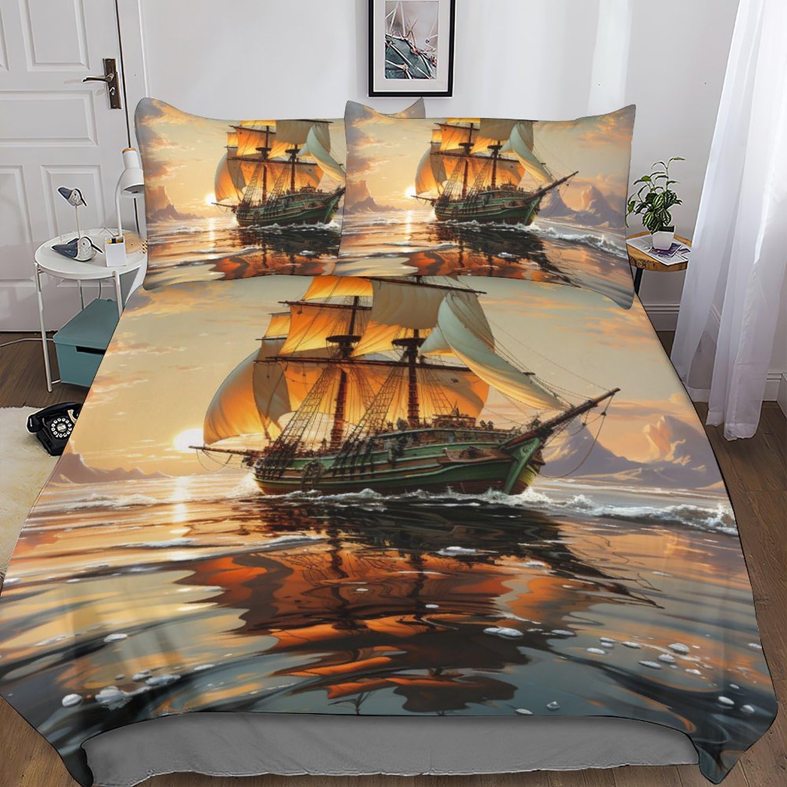 Ensemble de lit voilier 3D en microfibre premium et ses taies d'oreiller assorties