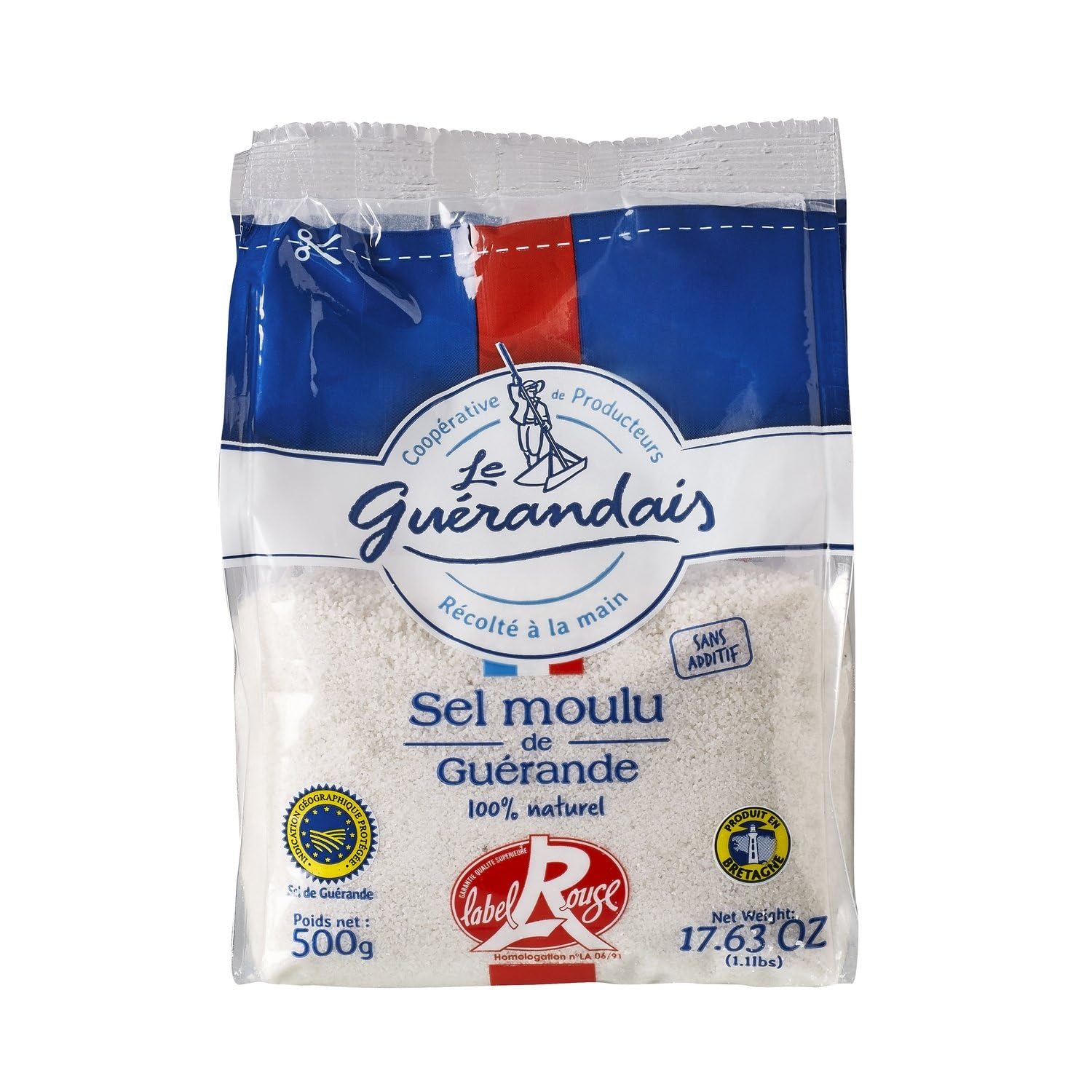 LE GUERANDAIS – Sel de Guérande Label Rouge, Saveur Authentique et Texture Cristalline (Sachet 500g) - lot de 4 - Vendu par Lot