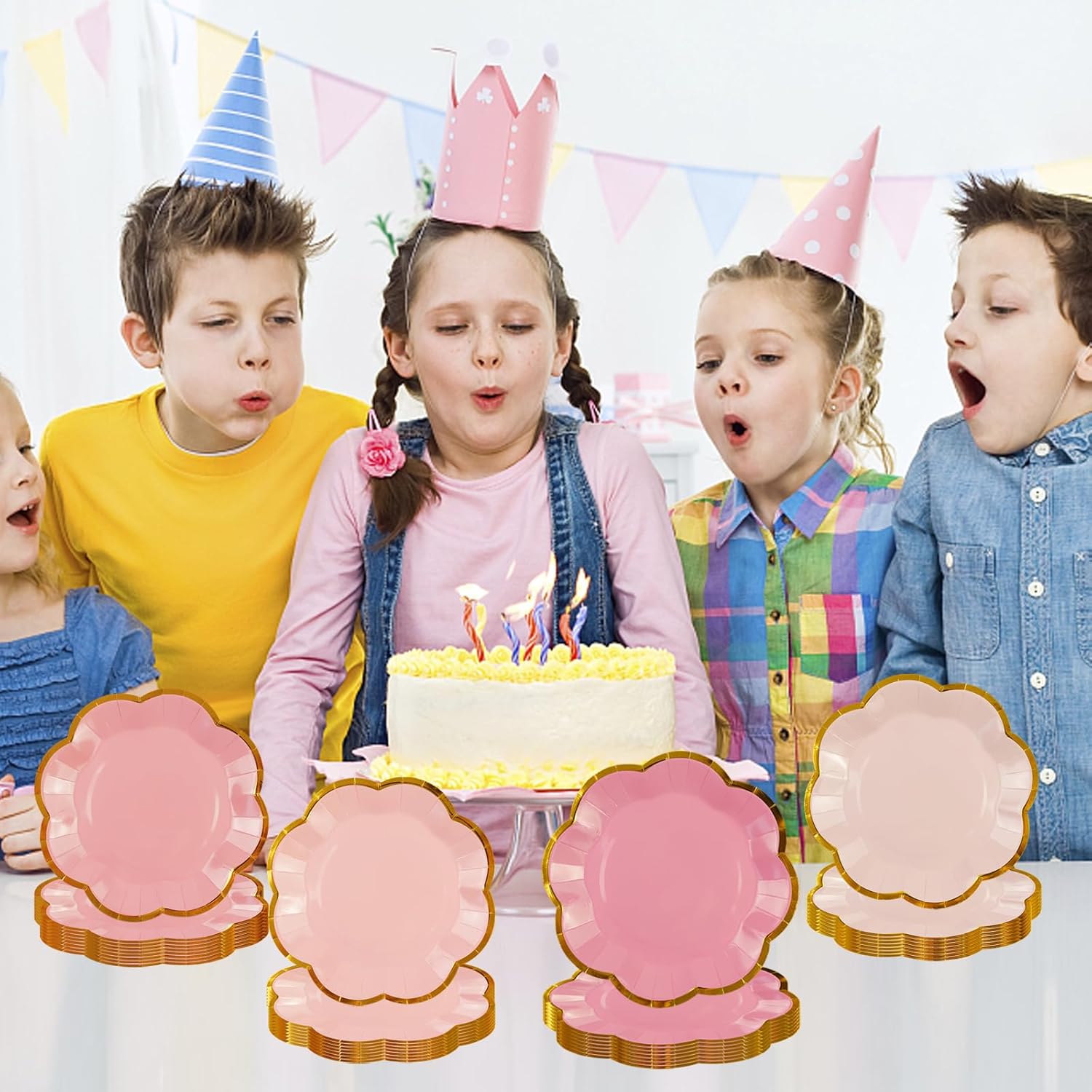 48Pcs Light Pink Scalloped Party Plates - 7inch Gold Foil Gradient Pink Dessert Paper Plate Disposable Cake Plates for Birthday Bridal Baby Shower Wedding Party Decorative Supplies - Image 7