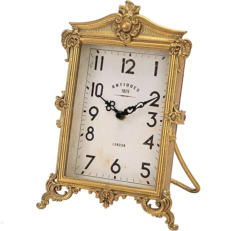 NIKKY HOME Reloj de mesa dorado vintage, silencioso sin tictac, funciona con pilas, estilo retro, estante de escritorio, repisa, pequeño reloj de