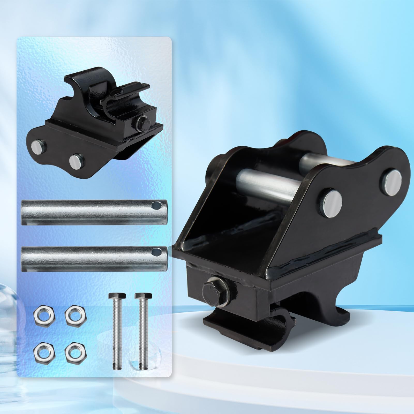 Enganche rápido mecánico para mini excavadora 0,8–1,8 t, Ø25 mm | Ancho 93 mm, entrecentros 85 mm, acero al manganeso antidesgaste, para cazo/rastrillo/escarificador, tolerancia 1–3 mm