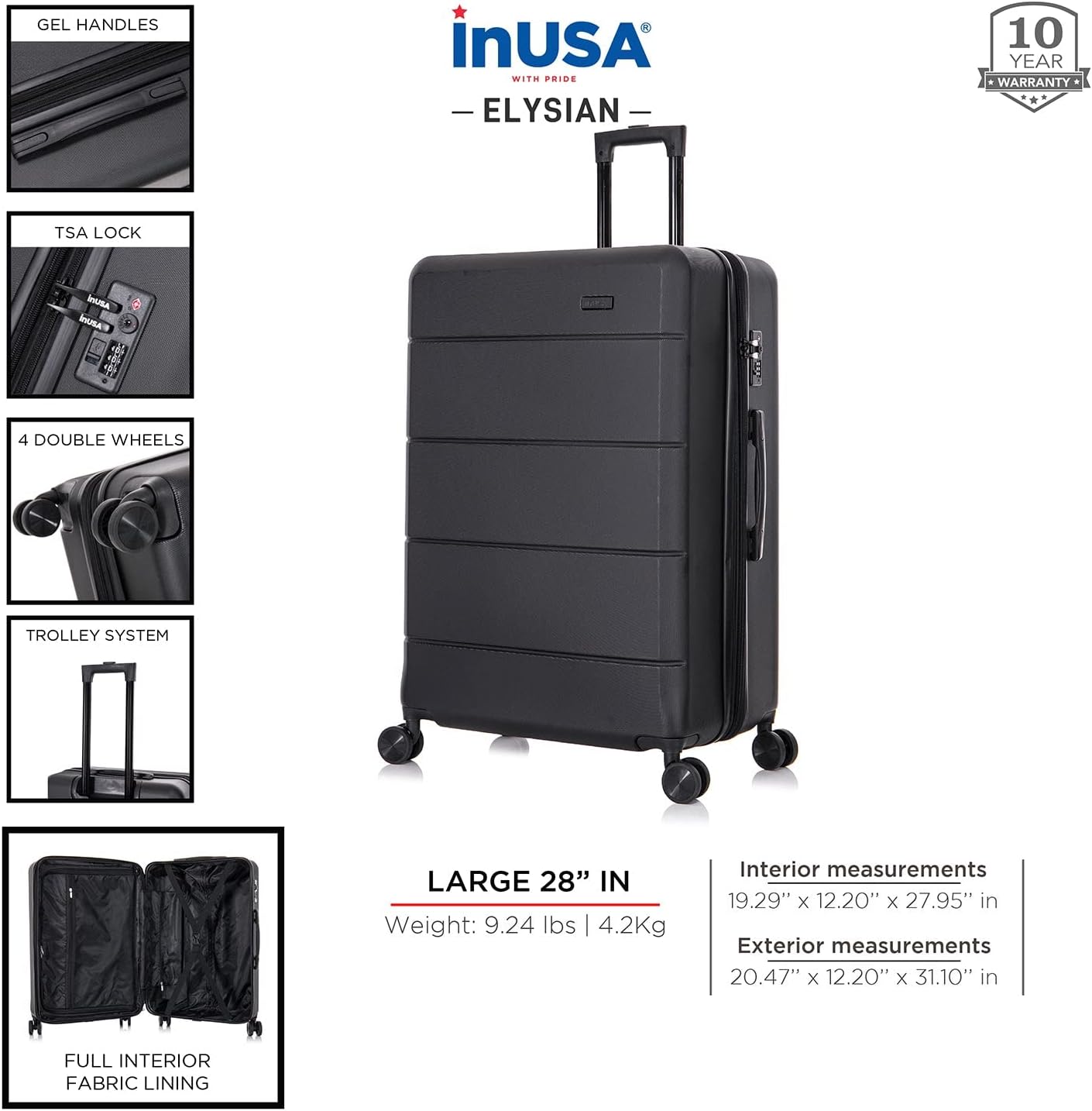 Review InUSA ELYSIAN Luggage with Spinner Wheels Durable Lightweight