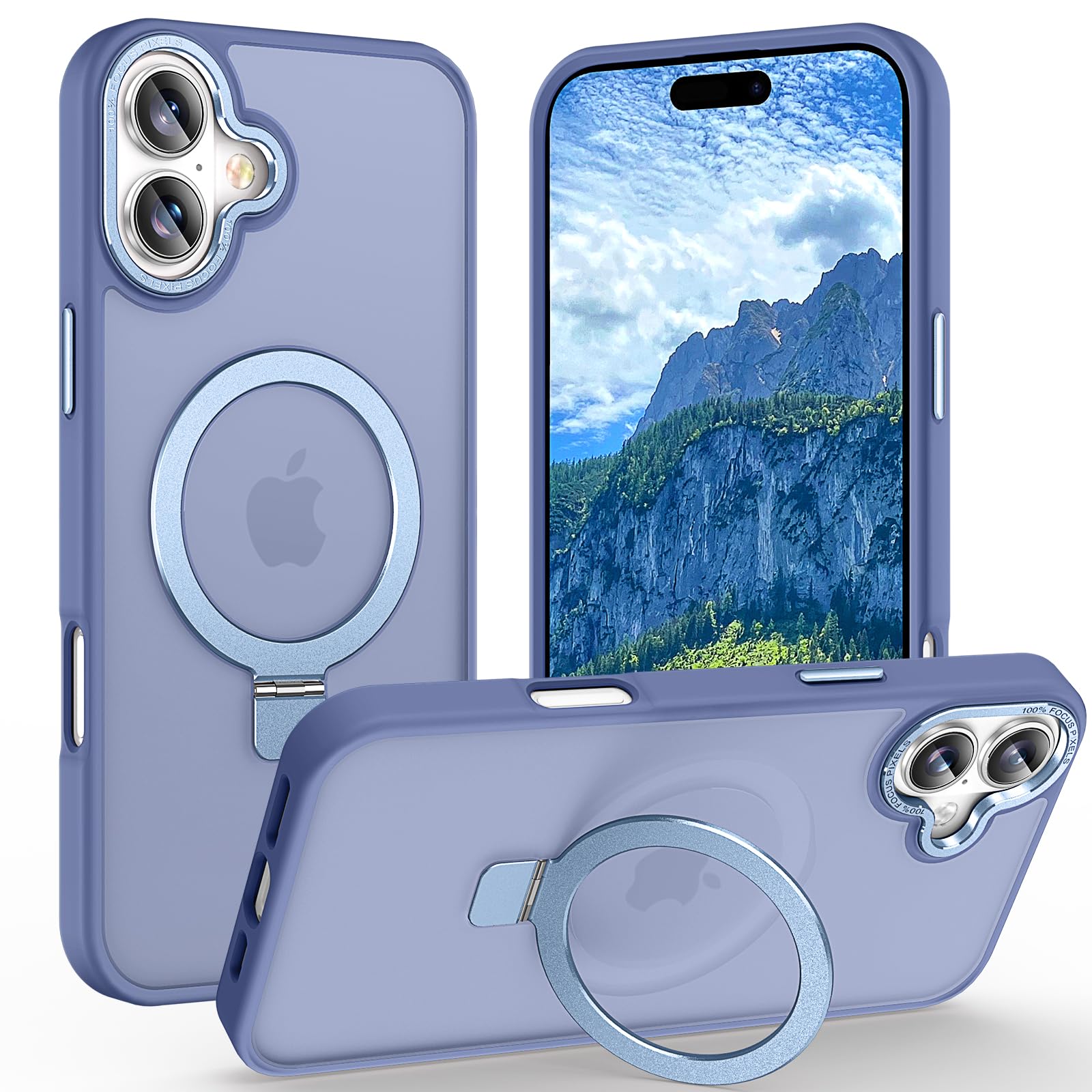 Magnetic for iPhone 17 Case with Ring Stand, [10 FT Drop Protection] [Velvety Touch] Slim Translucent Matte Back Shockproof Phone Case for iPhone 17 6.3'', Sierra Blue