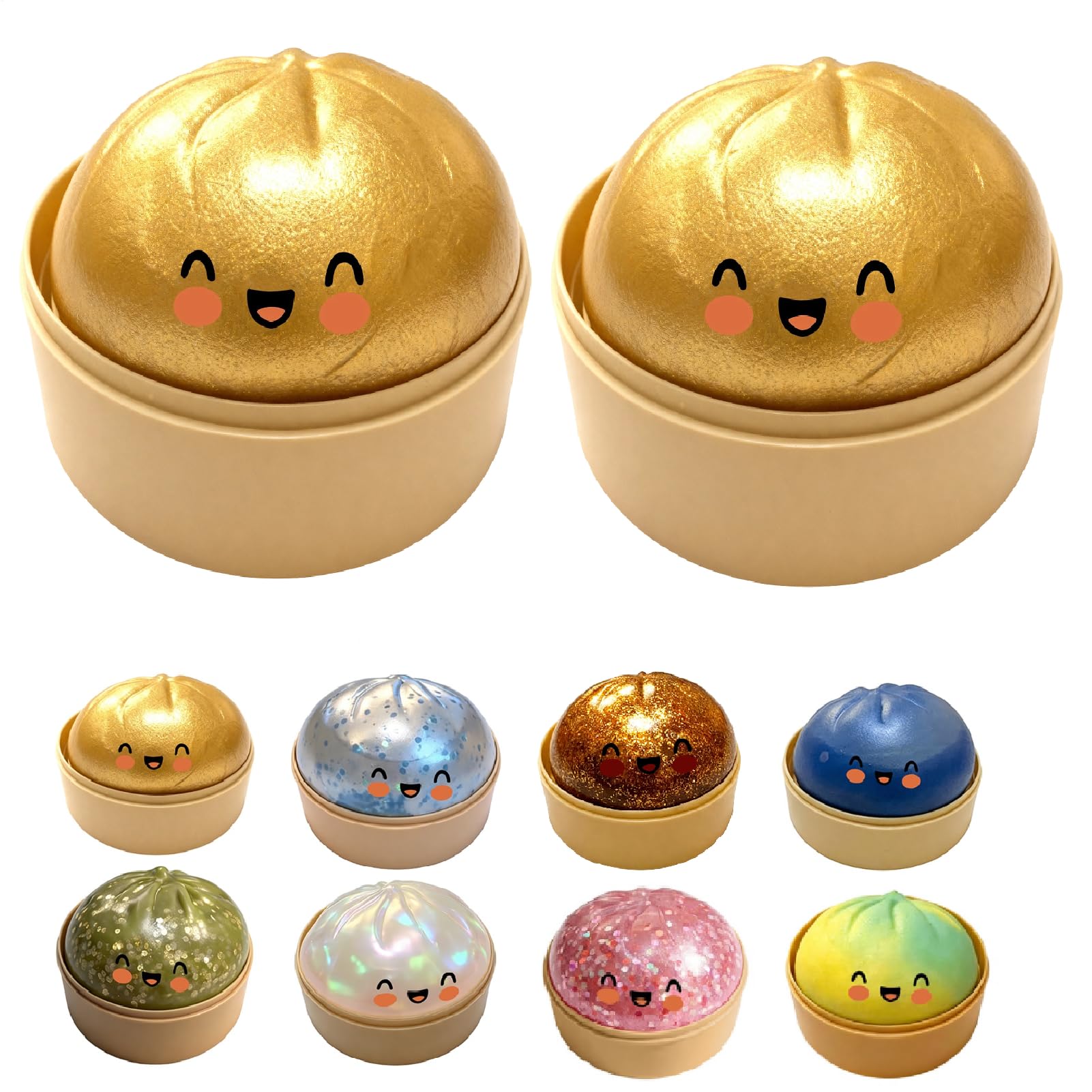 2x Dumplings Squishy, Dumpling Squishy Sorpresas Con Brillo, Dumplings Juguete, Juguete Sensorial De Bola De Masa Gigante Con Purpurina | Niños Y Adultos Glitter Dumpling Squish Con Vaporera【7x9,5 Cm】 — view 14