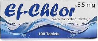 Ef-Chlor Pastilles de purification d'eau 8,5 mg - 100 comprimés - Traite jusqu'à 200L - Camping - Voyage, utilisation d'urgence - Purifie l'eau trouble ou claire en 30 minutes