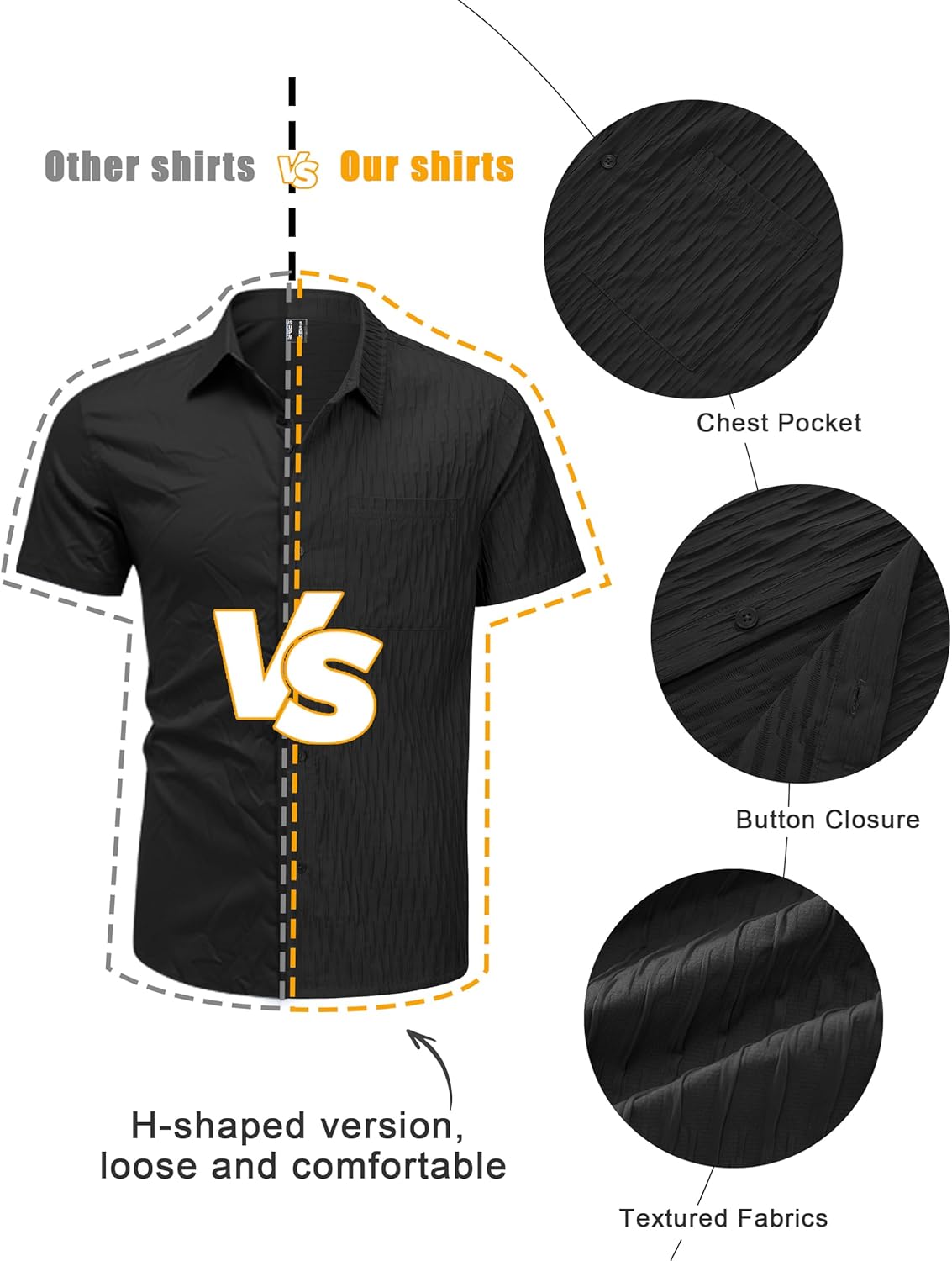 Cotrasen Men's Short Sleeve Button Down Shirts Casual Textured Shirts Summer Beach Vacation Shirt with Pocket - Image 6