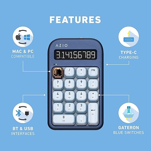 Vista 13 de AZIO IZO - Calculadora mecánica inalámbrica y almohadilla numérica (negro/bronce oscuro) - Bluetooth 5.0 y USB, interruptor mecánico Gateron-rojo, 9