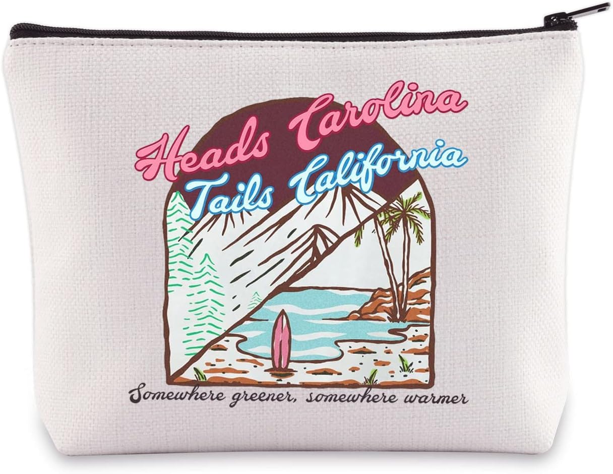 BWWKTOP Western Summer Cosmetic Makeup Bag Country Song Fans Gift Heads Carolina Tails California Zipper Pouch Bag Country Singer Merchandise (Heads Carolina)