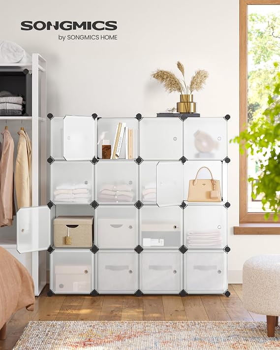 Songmics 16 Cube DIY Shelf System Wardrobe with Plastic Door