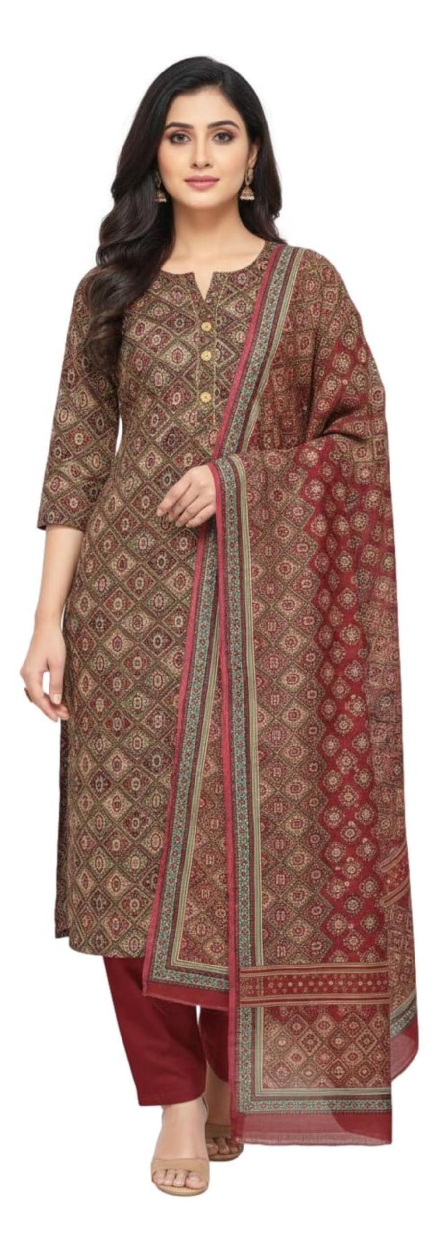 Spun Wool Digital Ikkat Printed Pashmina Salwar suit for Women with Shawl for Winter wear (SILKYp1000_Dress Material__Women Salwar Suit)-image-47