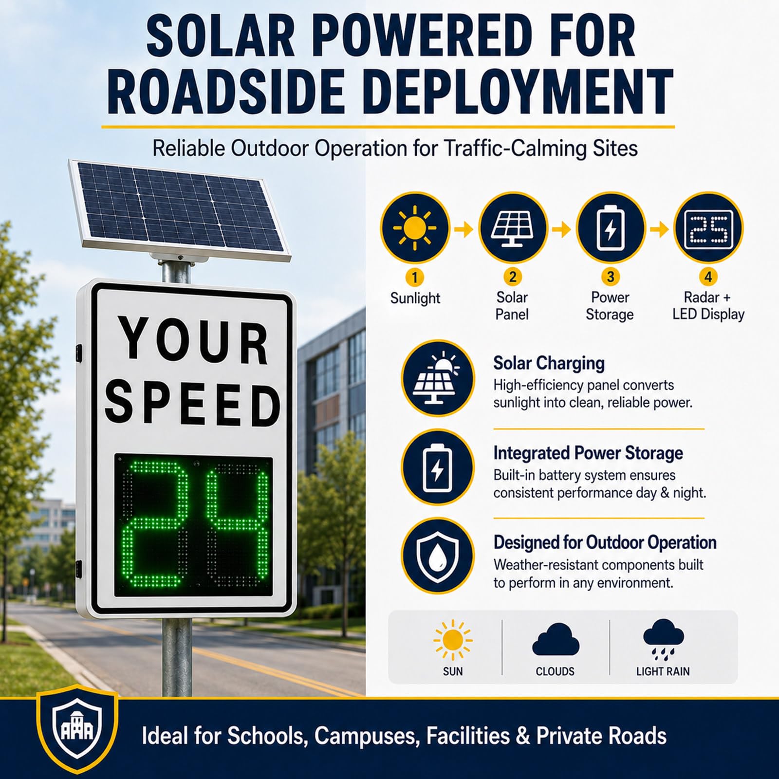 Radar vitesse solaire à LED, seuil d’alerte réglable orange-20*27"