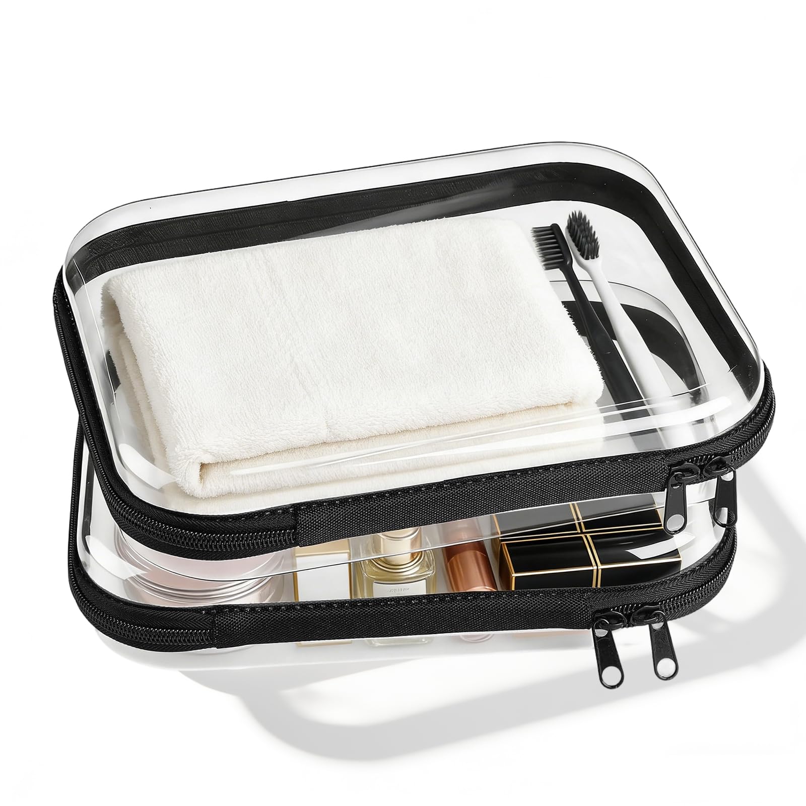 2PCS Clear Hard Shell Zipper Cases, Small Hard Case Toiletries Organiser Waterproof Toy Storage Bags for Building Blocks Puzzles Travel Gear & Cosmetic (25x21x5CM)