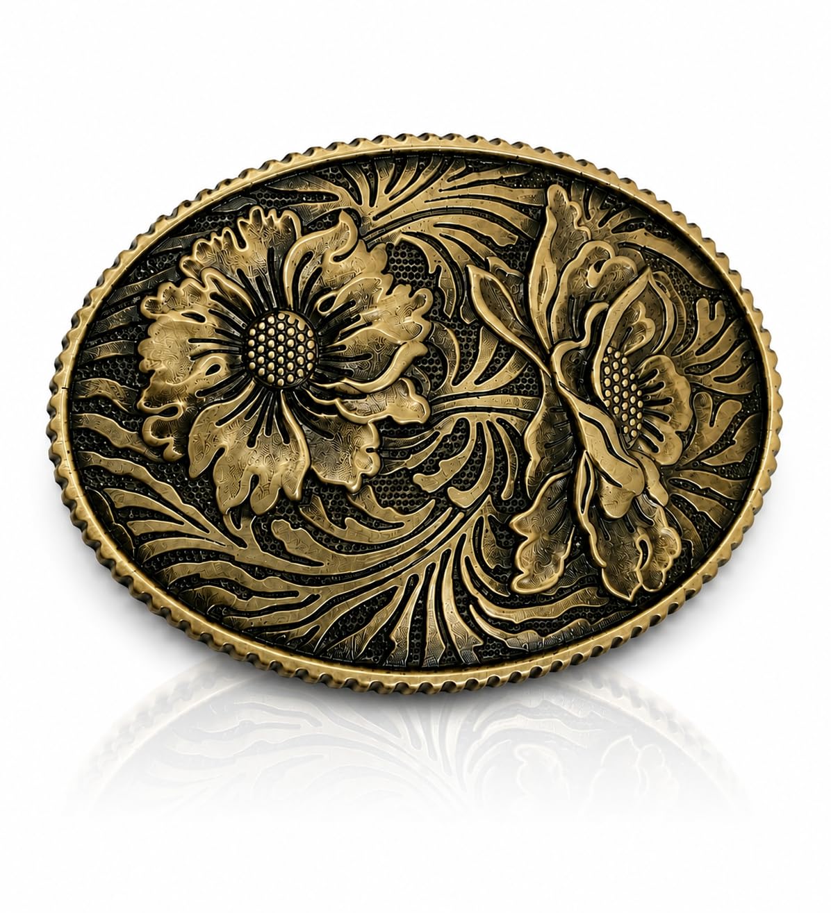 Vintage Floral Engraved Oval Belt Buckle for Men & Women | Zinc Alloy Metal Belt Buckle | Antique Brass Finish Western Cowboy Style Replacement Buckle | Decorative Fashion Accessory-image-4