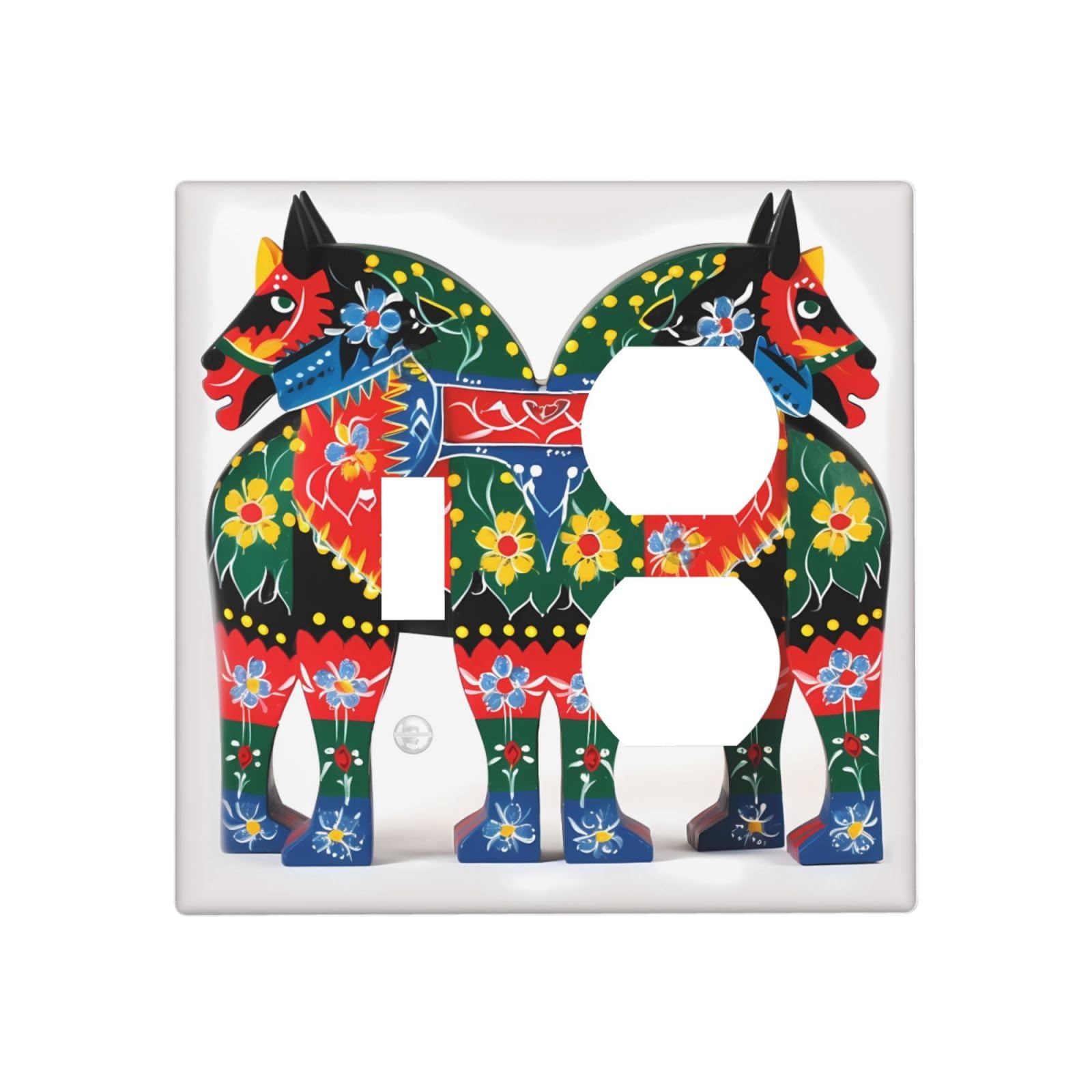 Kloph Style I Decorator Wall Plate 2 Gang Light Switch Covers Runner Swedish Dala Horse Folk Wallplate Double Toggle Switch Plate Standard Size Electrical Outlet Covers Decorative Wall Switch Plate Cover
