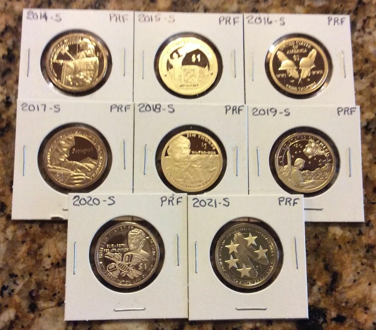 Native American Sacagawea Dollar Proof Set, S Mint Mark, 2014-2021, DCAM, 8 Coins Collection Legal Tender