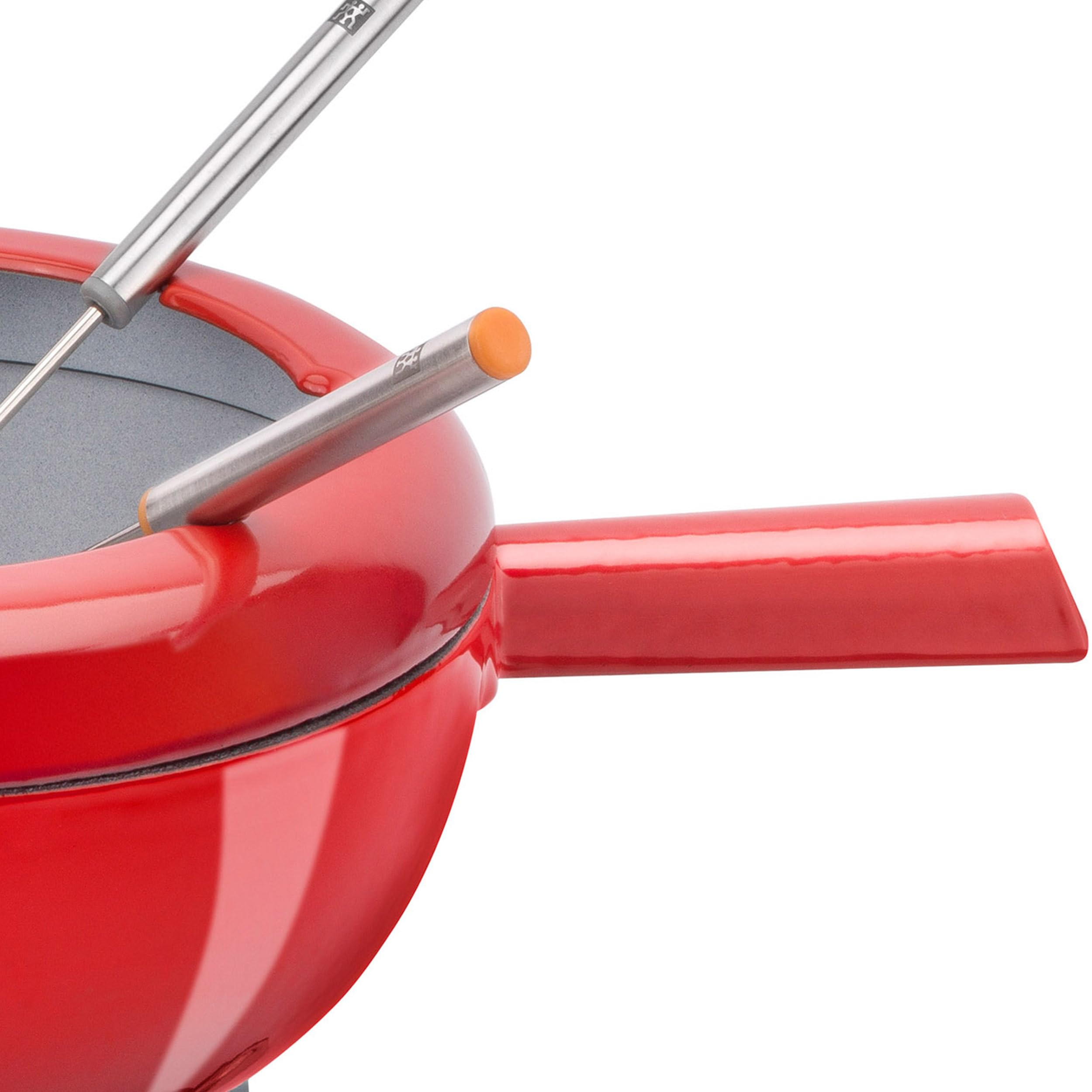 Zwilling 40201-002 Fondue-Set - Cherry Emaille Gusseisenpfanne, Schweizer Fondue-Set für geschmolzenen Käse, 6 Edelstahlgabeln, Schokoladenschmelztopf, Spritzschutz, für alle Herdarten geeignet,