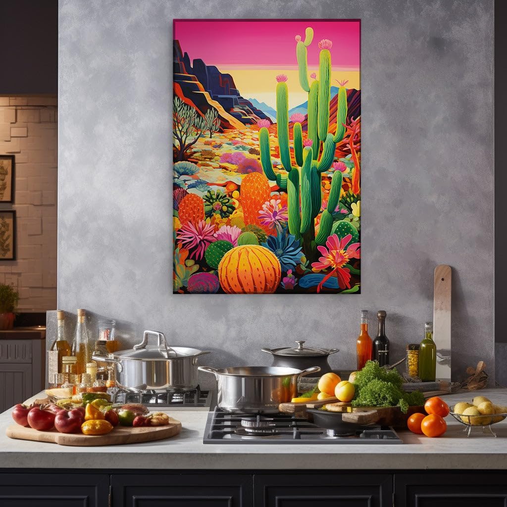 Canvas for Living Room. Sunset Serenade in Cactus Valley A Symphony of Color and Contrast, 27 x 18 inch Canvas Wall Art - Beach Sunsets and Sunrises - Modern Home Decor