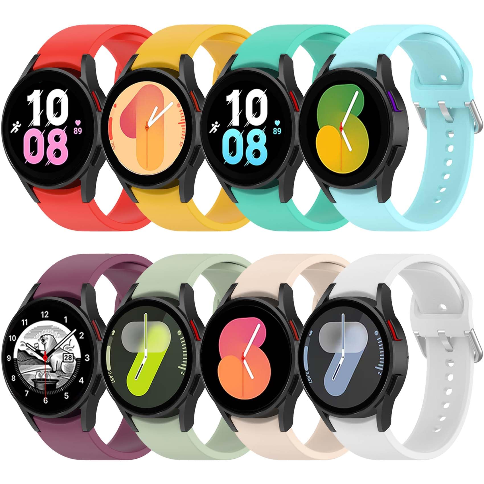 8 Pack No Gap Bands Compatible with Samsung Galaxy Watch 7 6 5 4 40mm 44mm | Compatible with Galaxy Watch 6 4 Classic 42mm 46mm 43mm 47mm 5 Pro 45mm FE 40mm, 20mm Soft Silicone Sport Strap Women Men