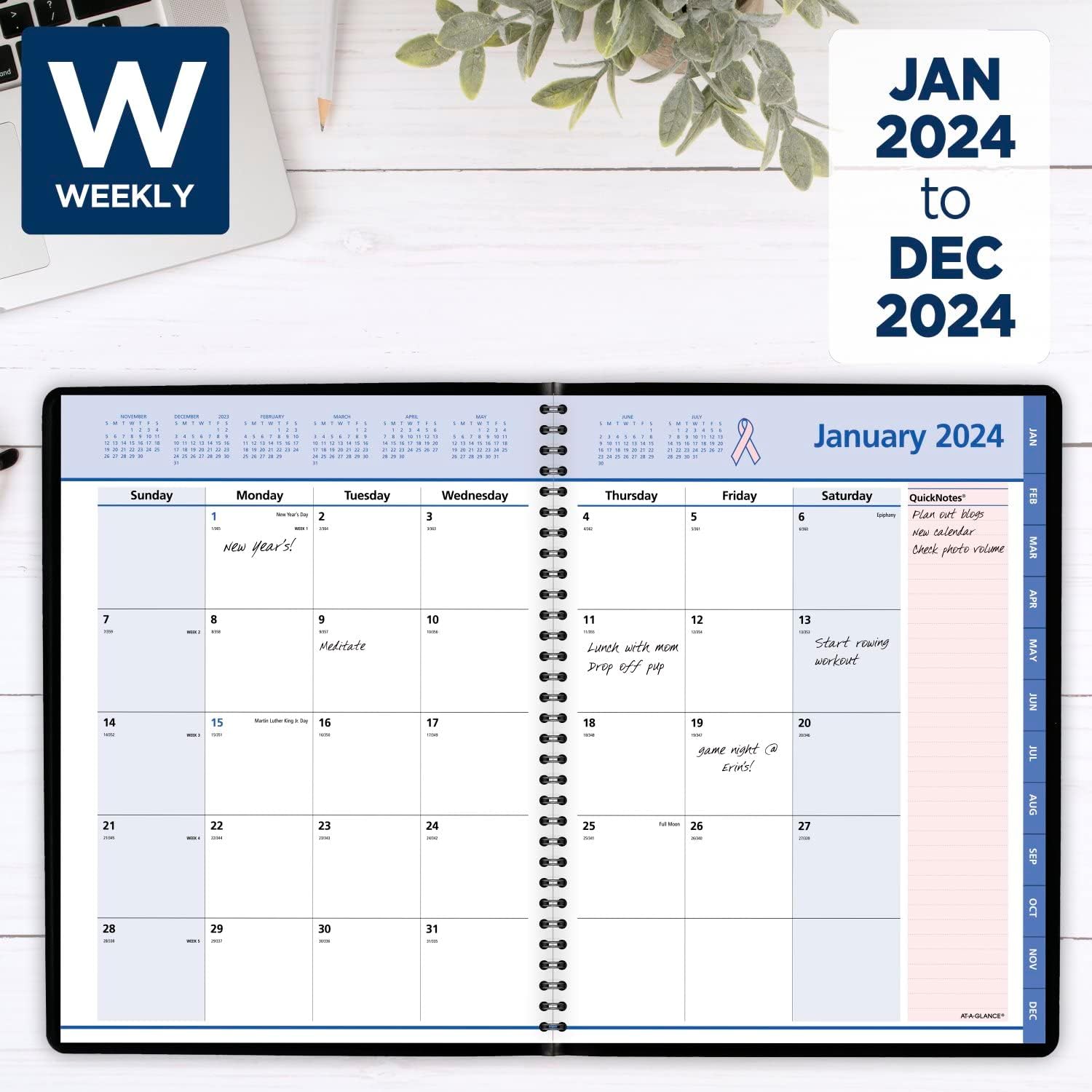 AT-A-GLANCE 2024 Monthly Planner, 8-1/4" x 11", Large, QuickNotes, City of Hope, Black (76PN060524)