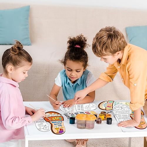 Miniatura 4 de Dvbonike 24 piezas de manualidades de escuela dominical para niños, colorea tu propio Jesús camina con nosotros, kit de manualidades cristianas,