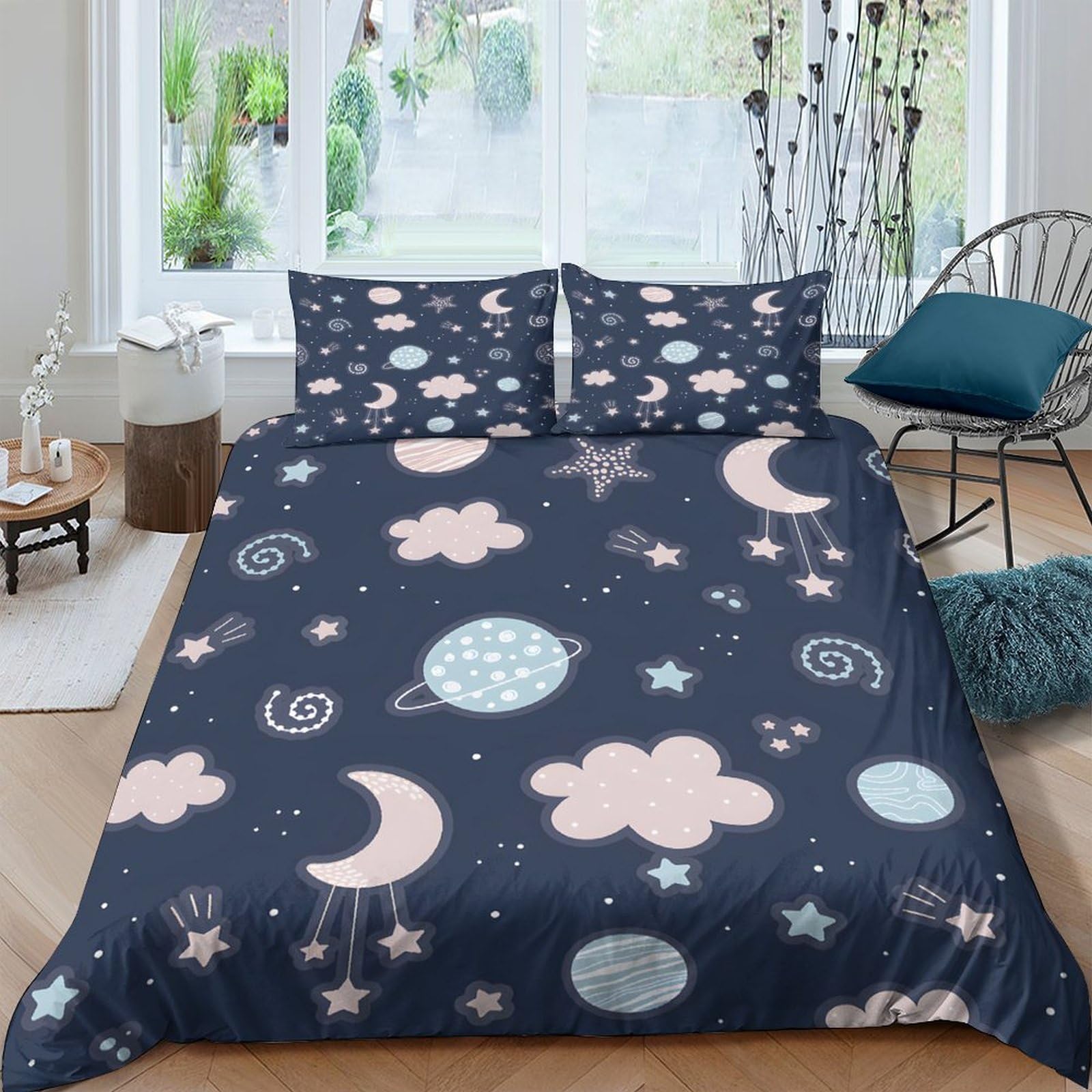 Ctjqhvkz Style-5 3D Printed Night Sky Moon Fitted Sheet Microfiber Soft Breathable Cloud Star Mattress Cover For Bedroom Dorm Decor Single（135X200cm）