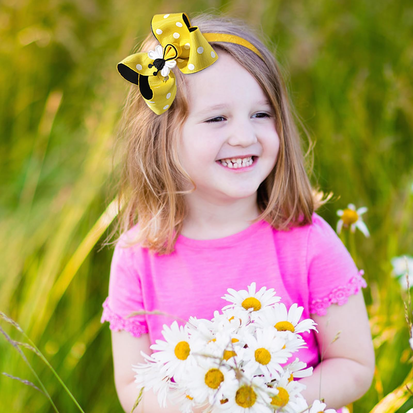 AIUPUOC Diadema de lazo amarillo para niñas, bonitos accesorios para el cabello con diseño de abeja, aro grande y decoraciones para el cabello para primavera