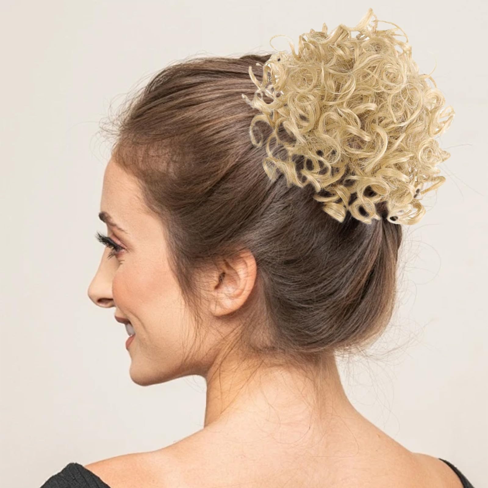 Messy Bun, Short Curly Drawstring ,Extension Loose Bun Hair ,Pieces for Women High Temperature Synthetic Bun Extension 60g Black (24-613) - Image 4