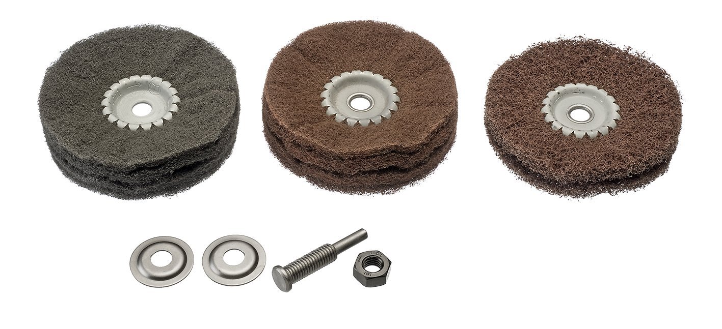 Osborn Professionelles Satinierset für Bohrmaschine, 4-teilig Profi Durchmesser 100 mm 3x Feinschleifringe je 1x grob, mittel, fein mit Spannschaft 6 mm, 8603600004