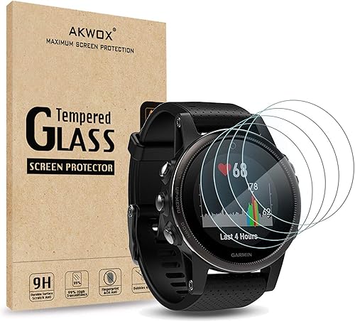 Protector de pantalla de vidrio templado para Garmin Fenix 5S, AKWOX [0.012 in 2.5D High Definition 9H] Película protectora de pantalla transparente