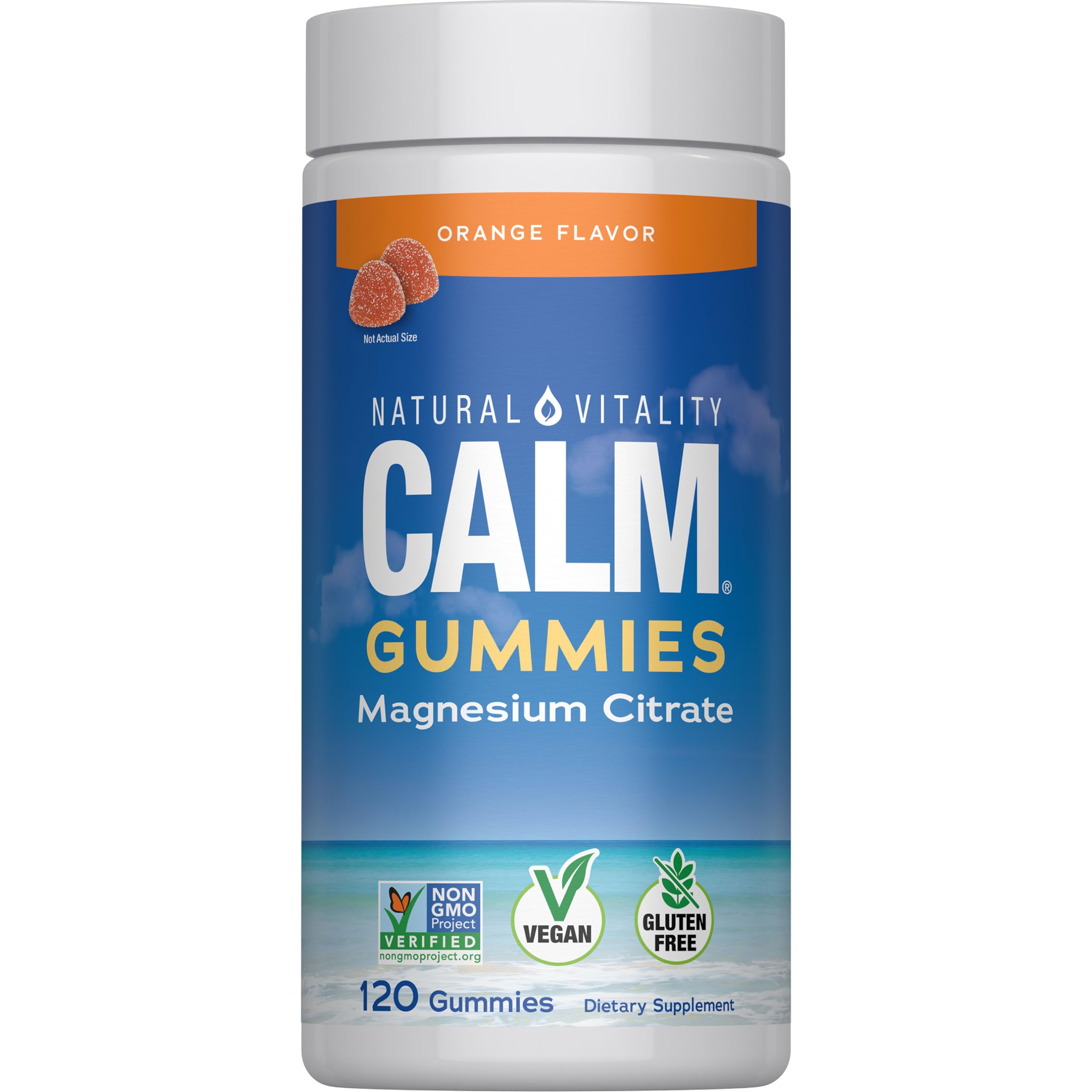 Natural Vitality Calm Magnesium Supplement, Anti-Stress Gummies, Vegan, Gluten-Free, Orange Flavor, 120 Gummies