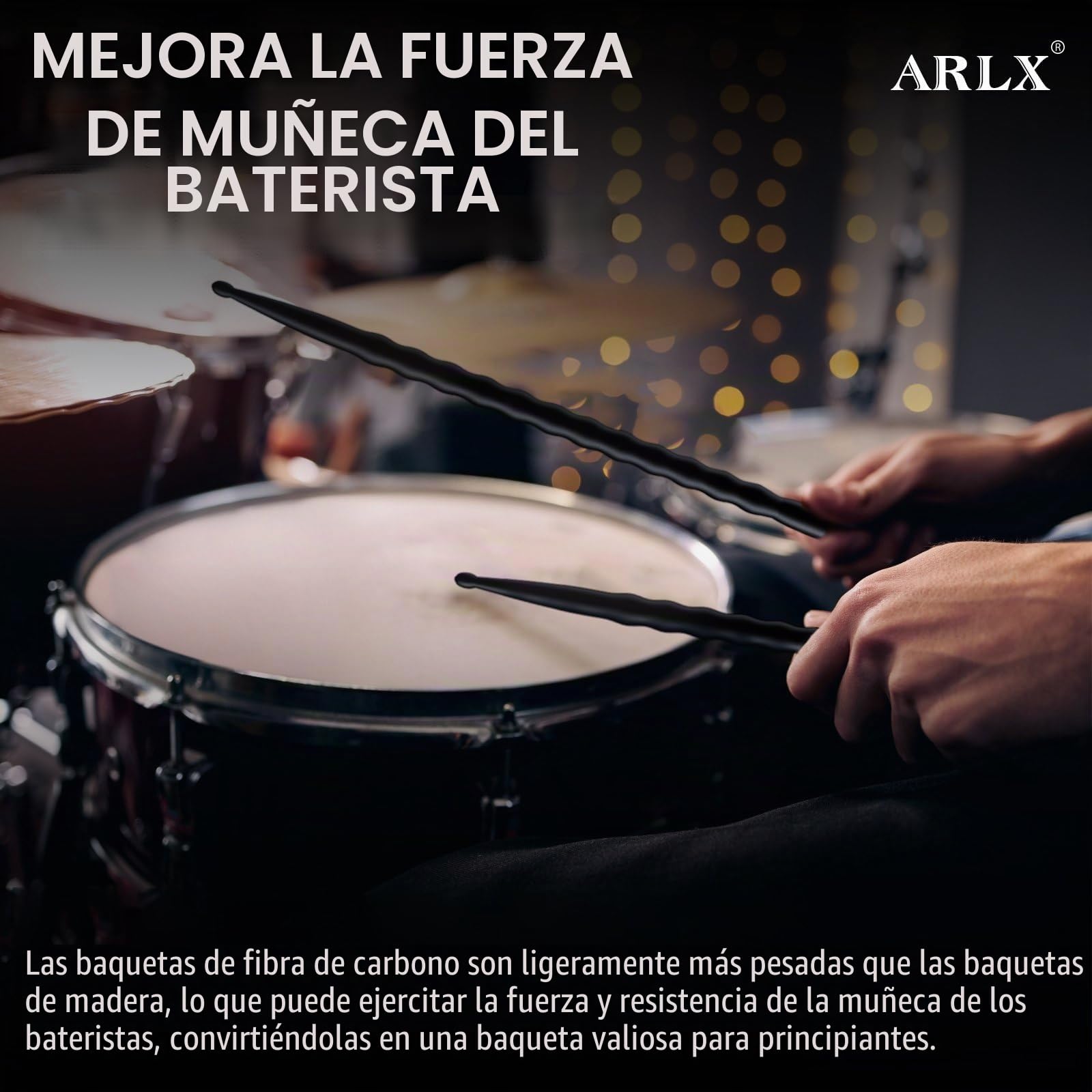 Baquetas de fibra de carbono 5A, 6 pares de baquetas antideslizantes de onda única