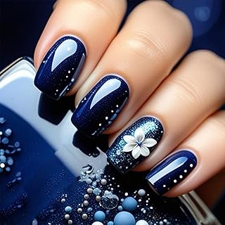 24 Stück Press On Nails Kurz, Blau Mit Blumen Design, Langlebig, Einfach Zu Verwenden, Umweltfreundlich, Für Neueinsteiger, Mit Jelly Gel Und Feilenblock