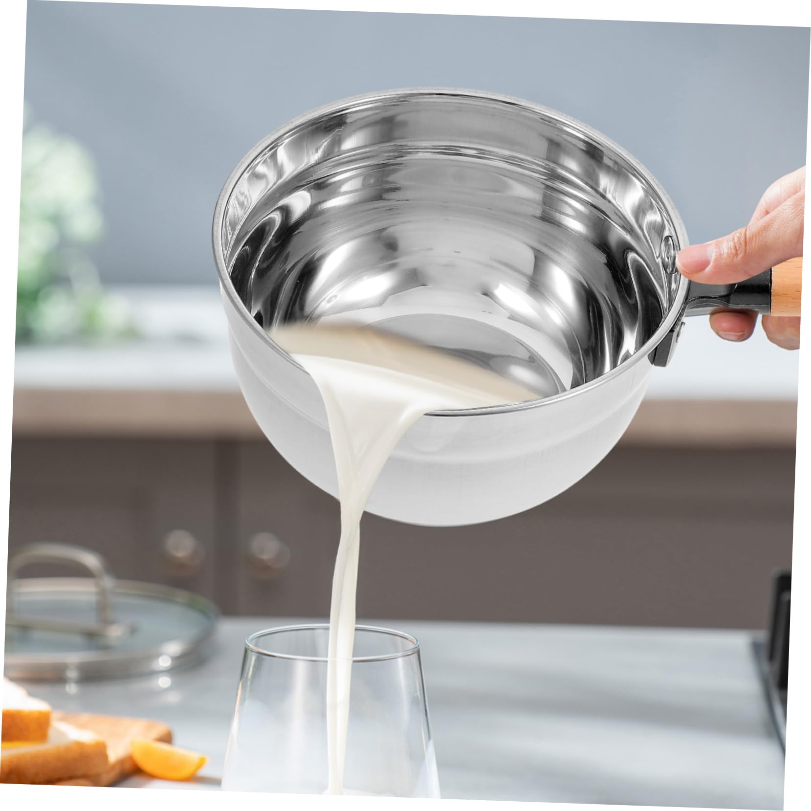 Edelstahl Schöpfkelle Silber mit Holzgriff für Küche und Haushalt
