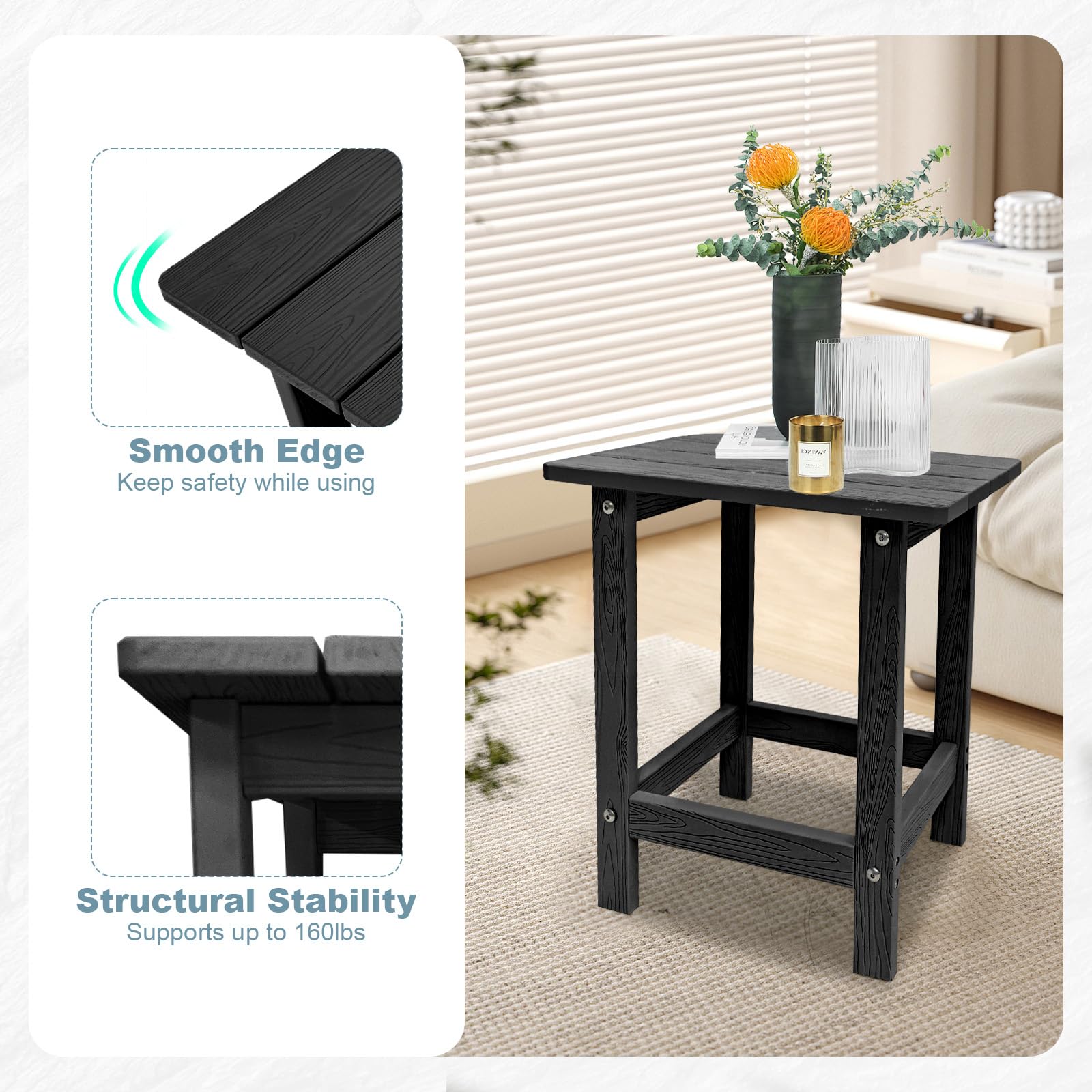 HDPS - Mesa auxiliar para exteriores, mesa auxiliar Adirondack individual resistente a la intemperie, mesa exterior para silla Adirondack, mesa auxiliar exterior para patio, piscina, cubierta 4