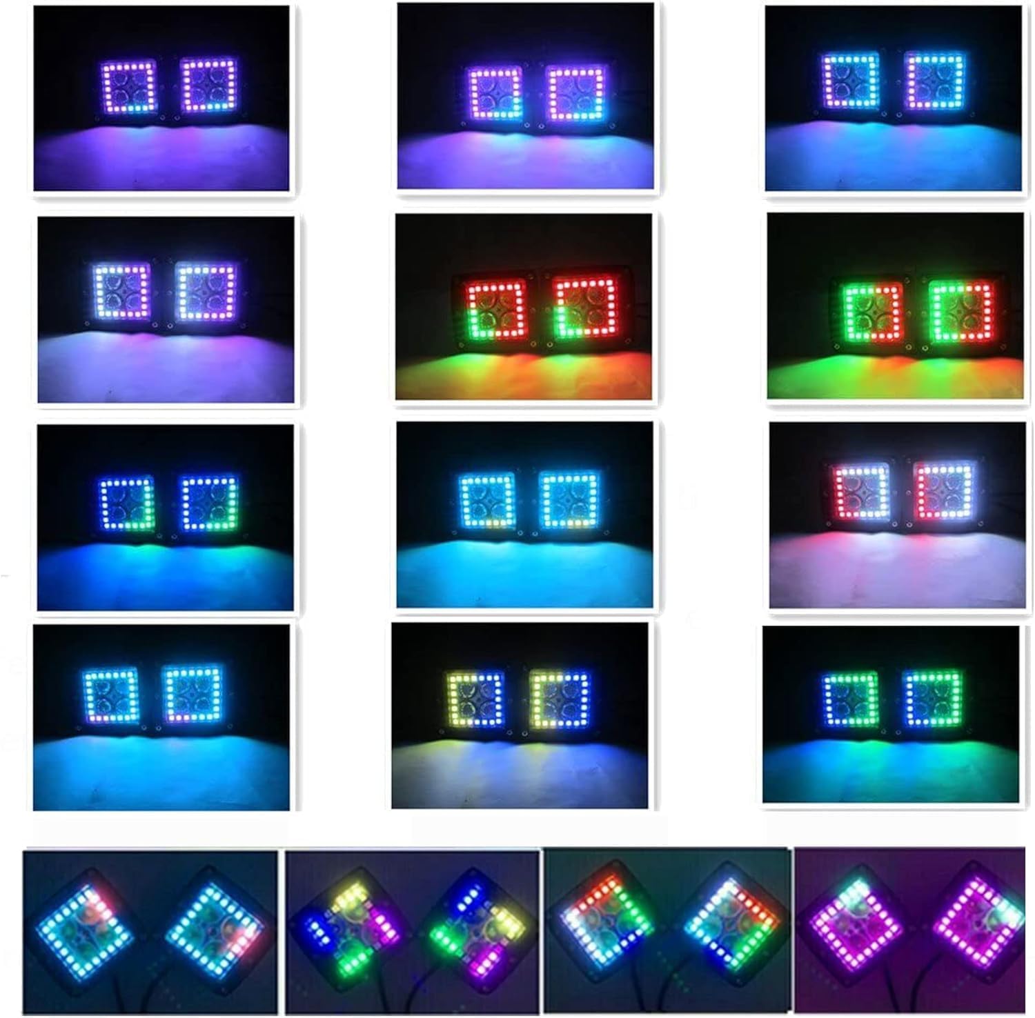Lpteso 4 Pack 4Inch RGB LED Flood Work Light Bar Offroad LED Pods Driving Fog Lights with Multi-Color Chasing RGB Halo 16 Solid Colors Over 92 Flashing Modes for Trucks Boat 4WD SUV ATV