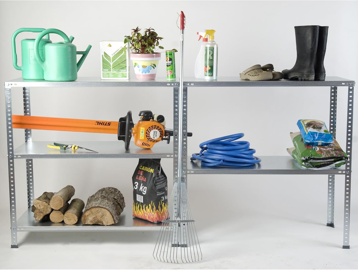 AR Shelving, Rust Resistant Galvanized Steel for Patio, Garden Industry, Height 76 in, Width 39.4 in, Depth 16 in, Model# MEGA 16