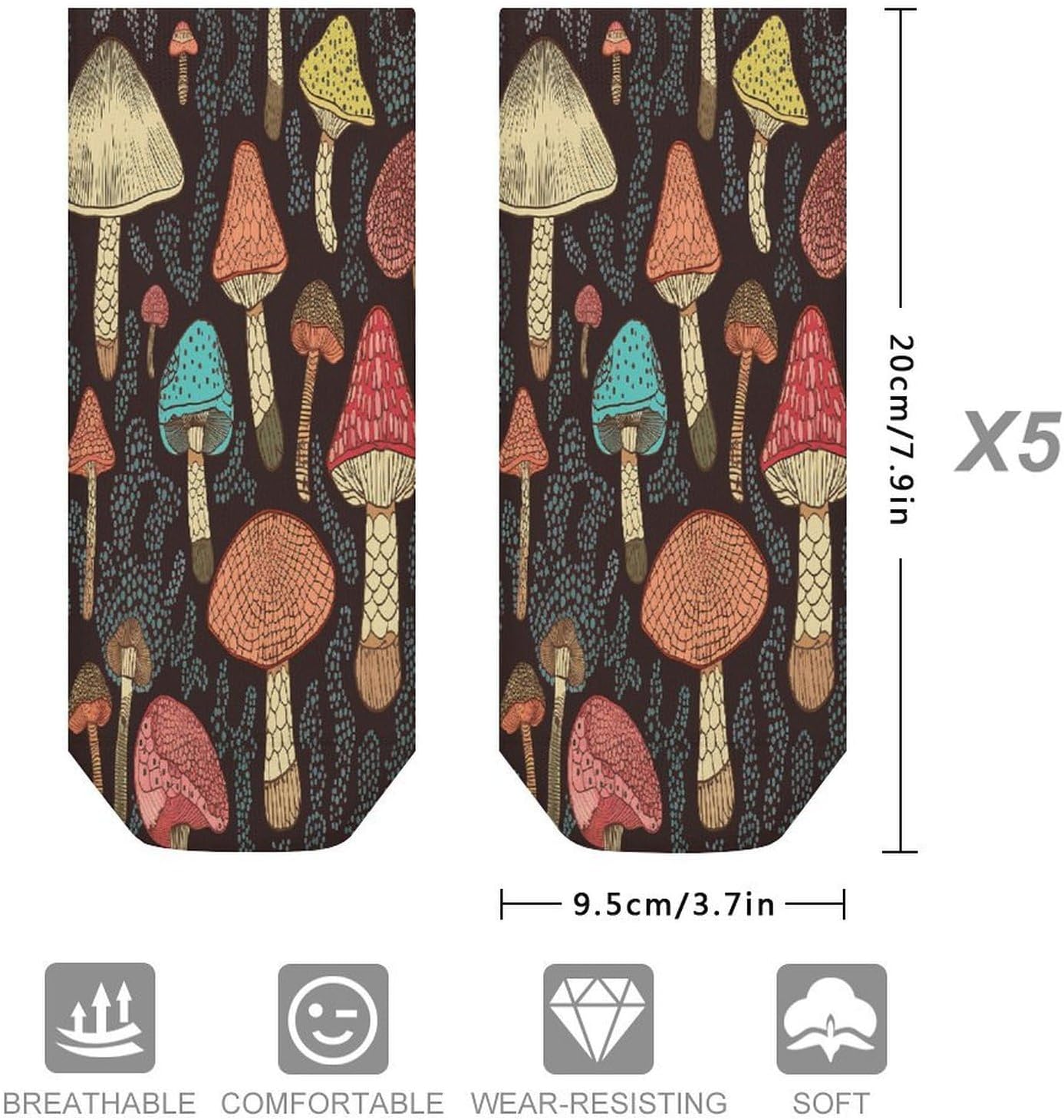 Mushroom Crew Sock for Men Women Funny Novelty Socks Athletic Ankle Socks Comfort Soft Low Cut Tab Sock 5 Pairs