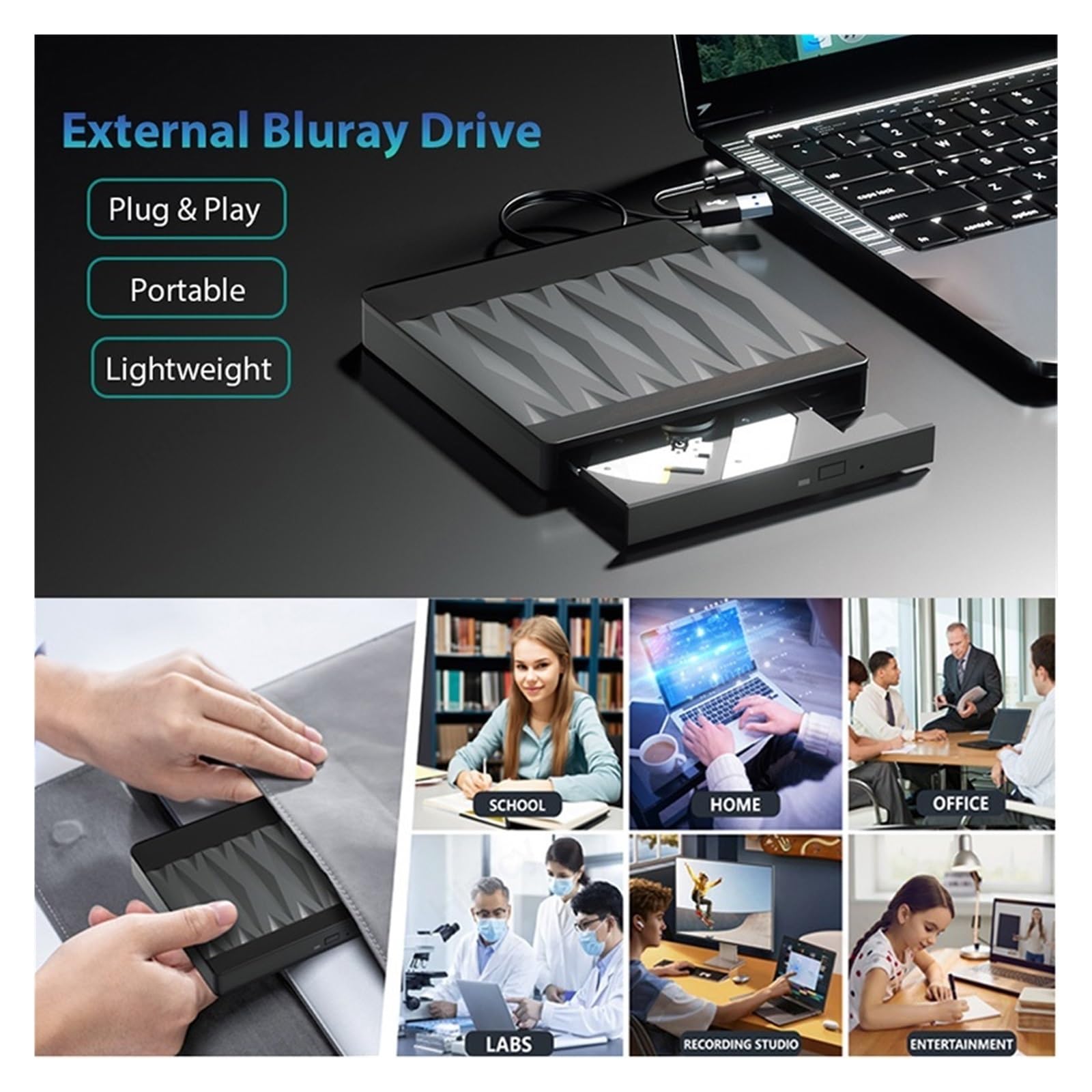 Napędy Blu-ray 2 W 1 USB 3.0 Typu C DVD CD-/+RW Czytnik Nagrywarka Przenośna Nagrywarka