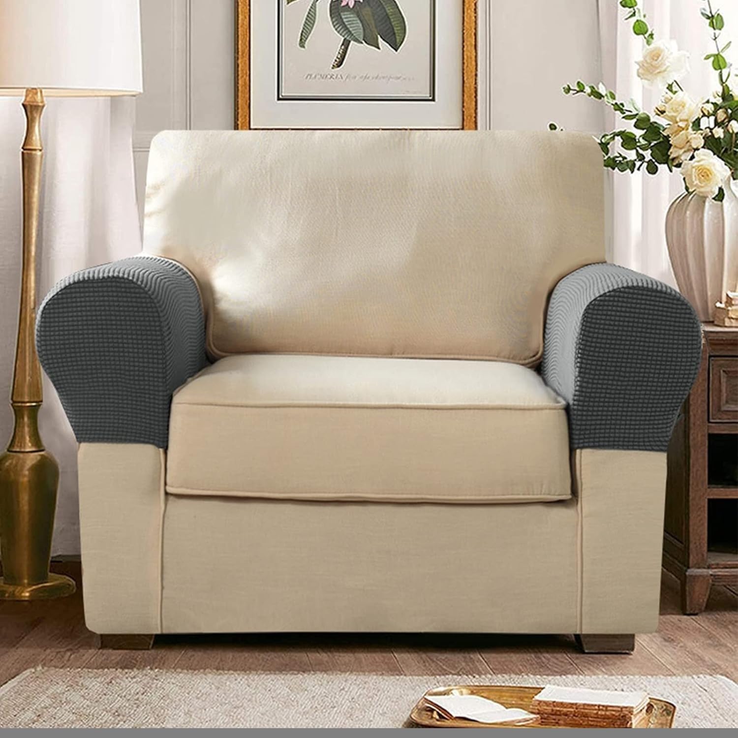 Chair Armrest Slipcovers Stretchable Sofa Arm Covers Armrest Covers, Stretch Armrest Covers for Chairs Couch Sofa Armchair Slipcovers for Recliner Sofa, Washable Arm Chair Slipcover, Set of 2