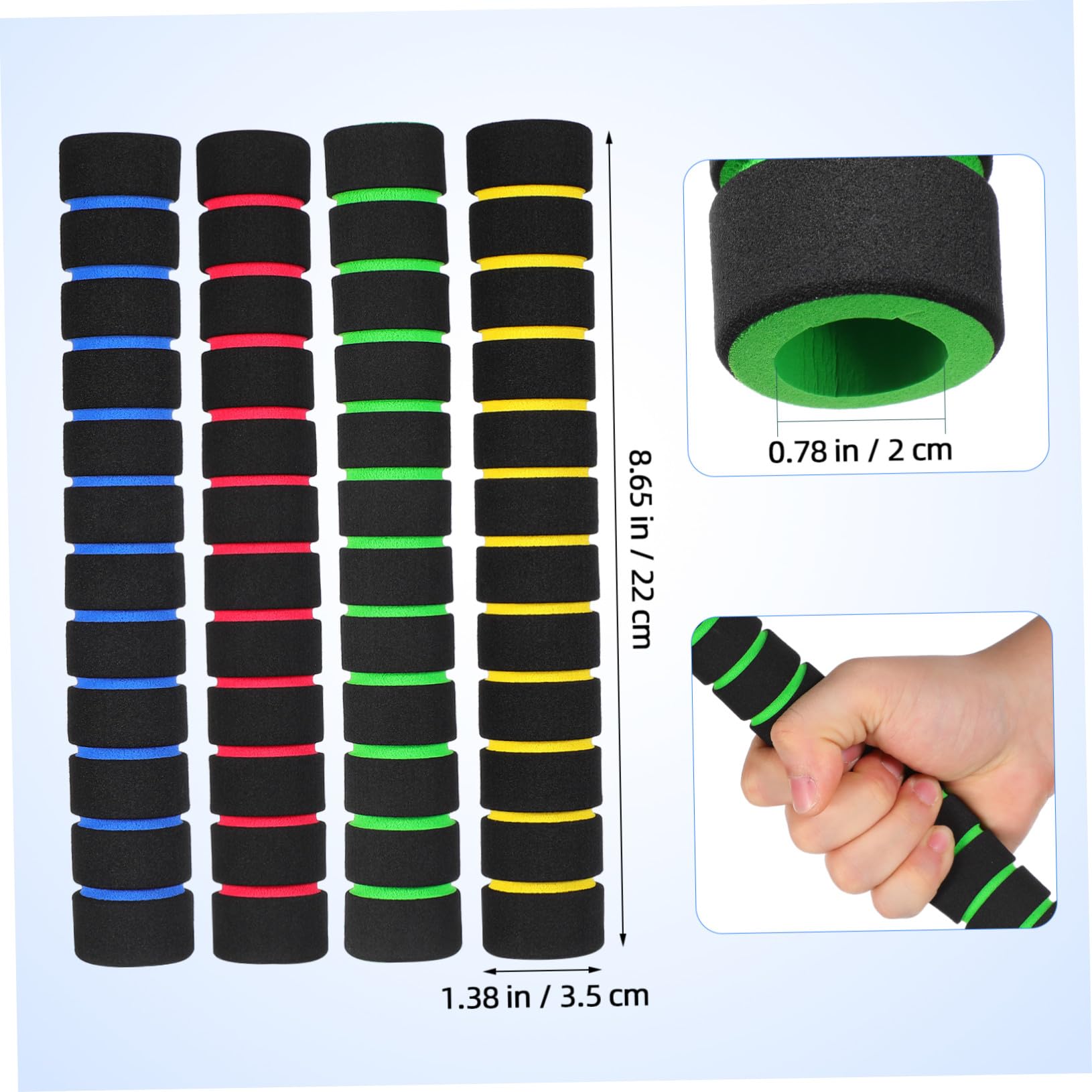 4 paia Grip in Spugna Antiscivolo per Pagaie Kayak Manicotti Comfort Ergonomici Rosso Blu Verde Giallo Adatti Mano Destra e per Maggiore Stabilità e Prevenzione Vesciche