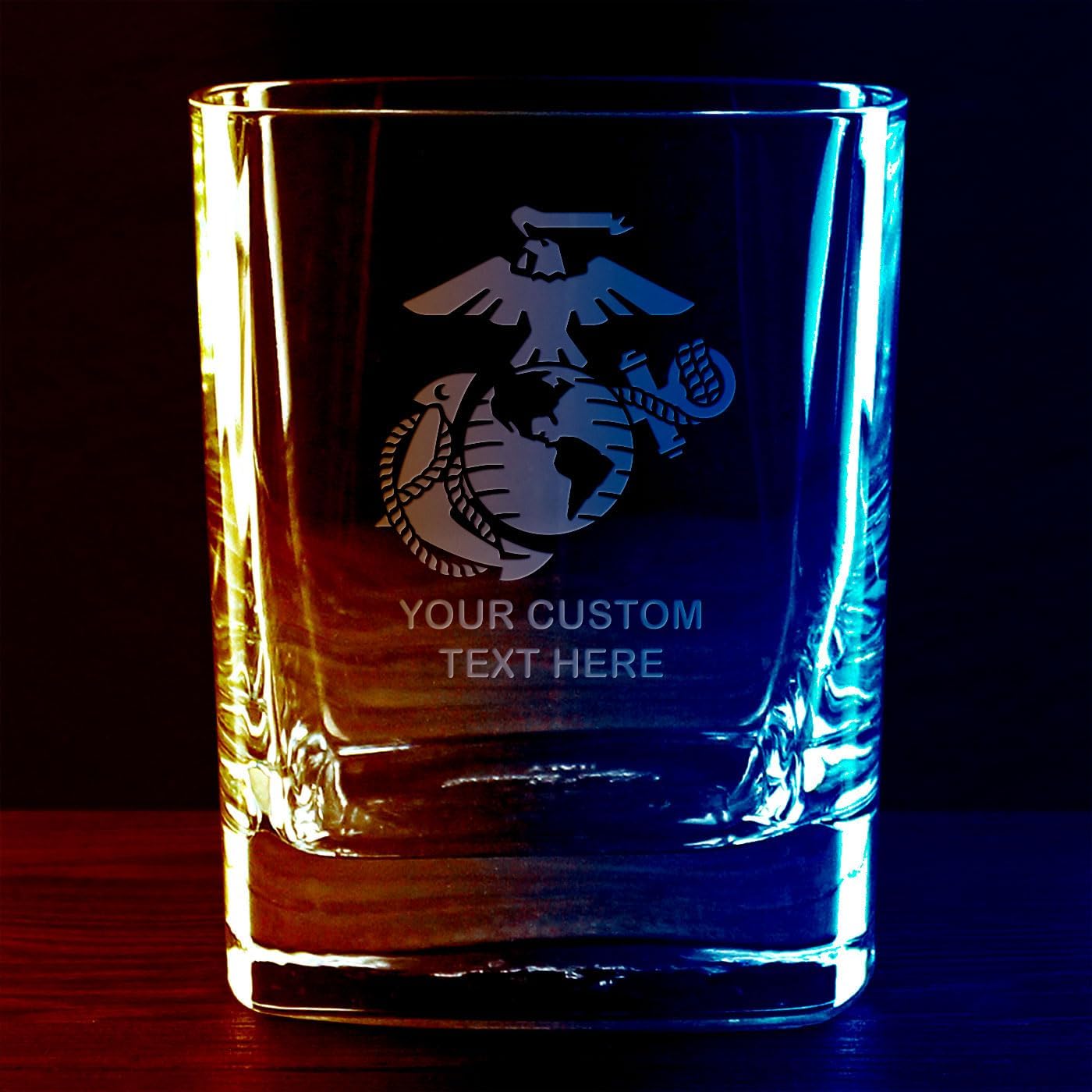 7.62 Design U.S. Marine Corps Eagle Globe & Anchor Personalized 11.75 oz. Square Double Old Fashioned Glass
