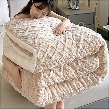 ZTGL Winter Quilt, 3-Layer Luxury Flannel Fleece Thick Bed Blanket, Super Warm Thickened Quilt, Soft Plush Velvet Blanket Double-Sided Quilt Heavy Warm for Winter,A,150x200cm/3kg